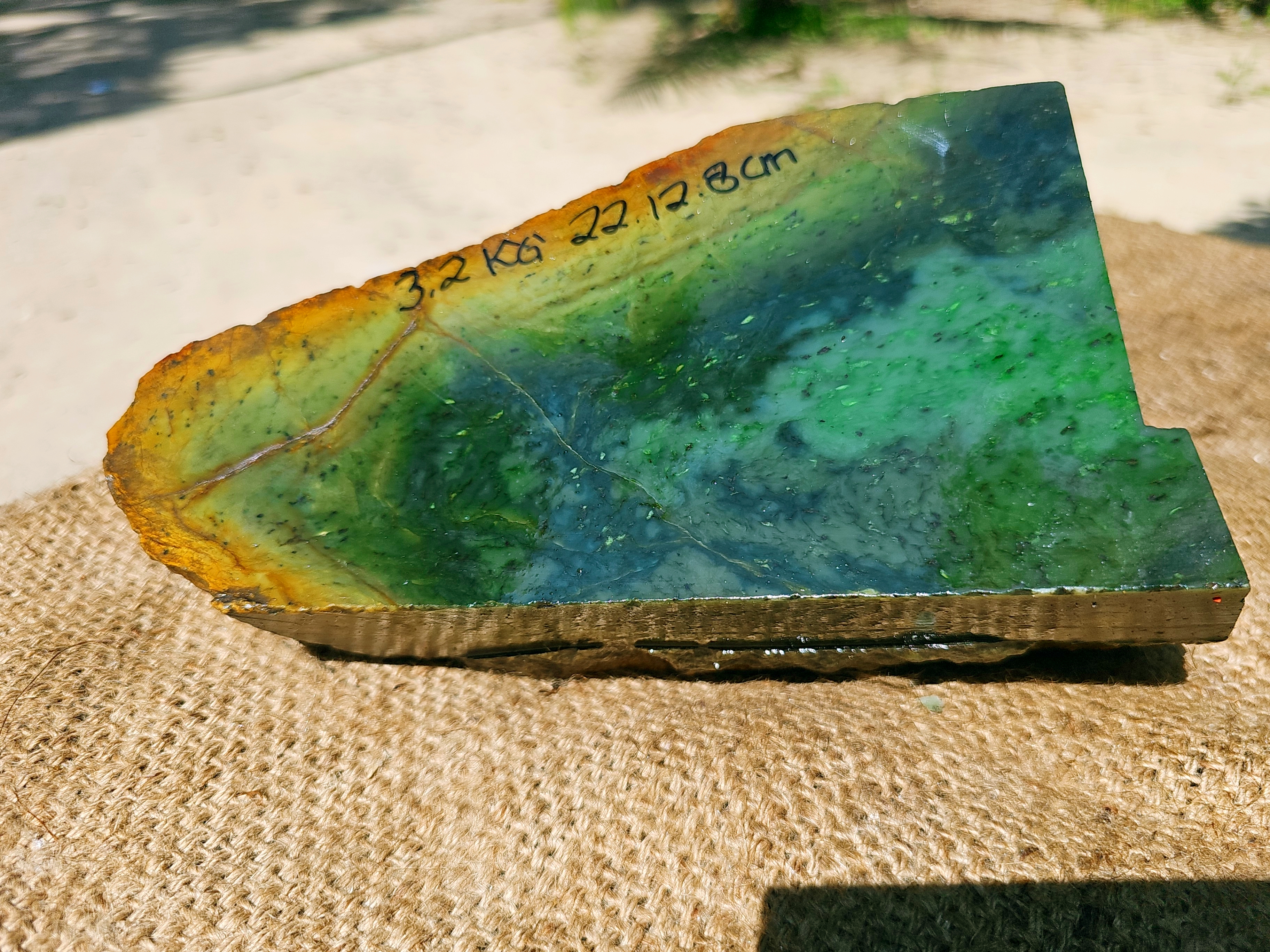 Aceh Natural Deep Forest Green and Moss Green Nephrite Jade Slab with Vibrant Mottled Patterns Rough Stone – 3.3 KG