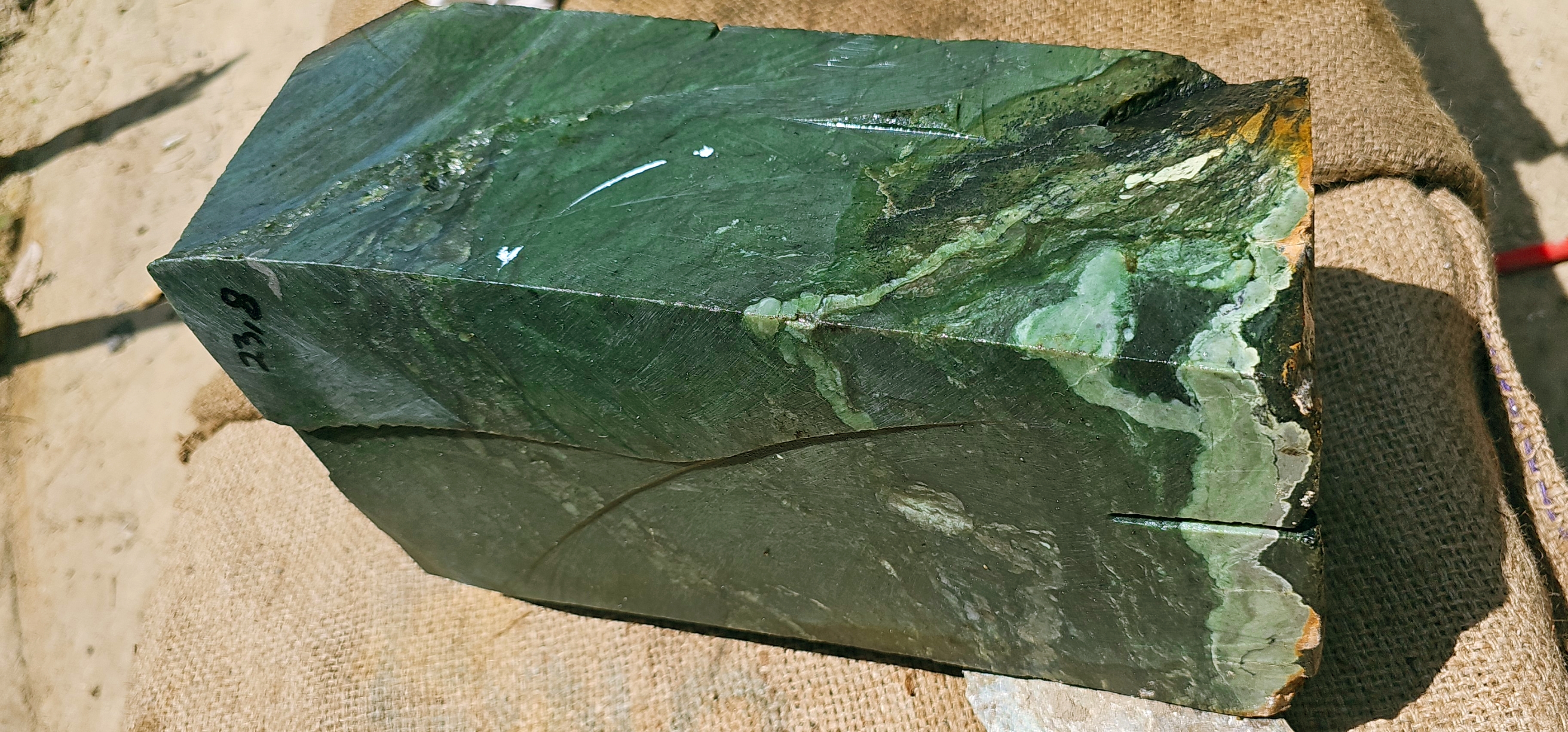 Aceh Natural Deep Forest Green Nephrite Jade Slab with Organic Clouded Veining Rough Stone – 24 KG