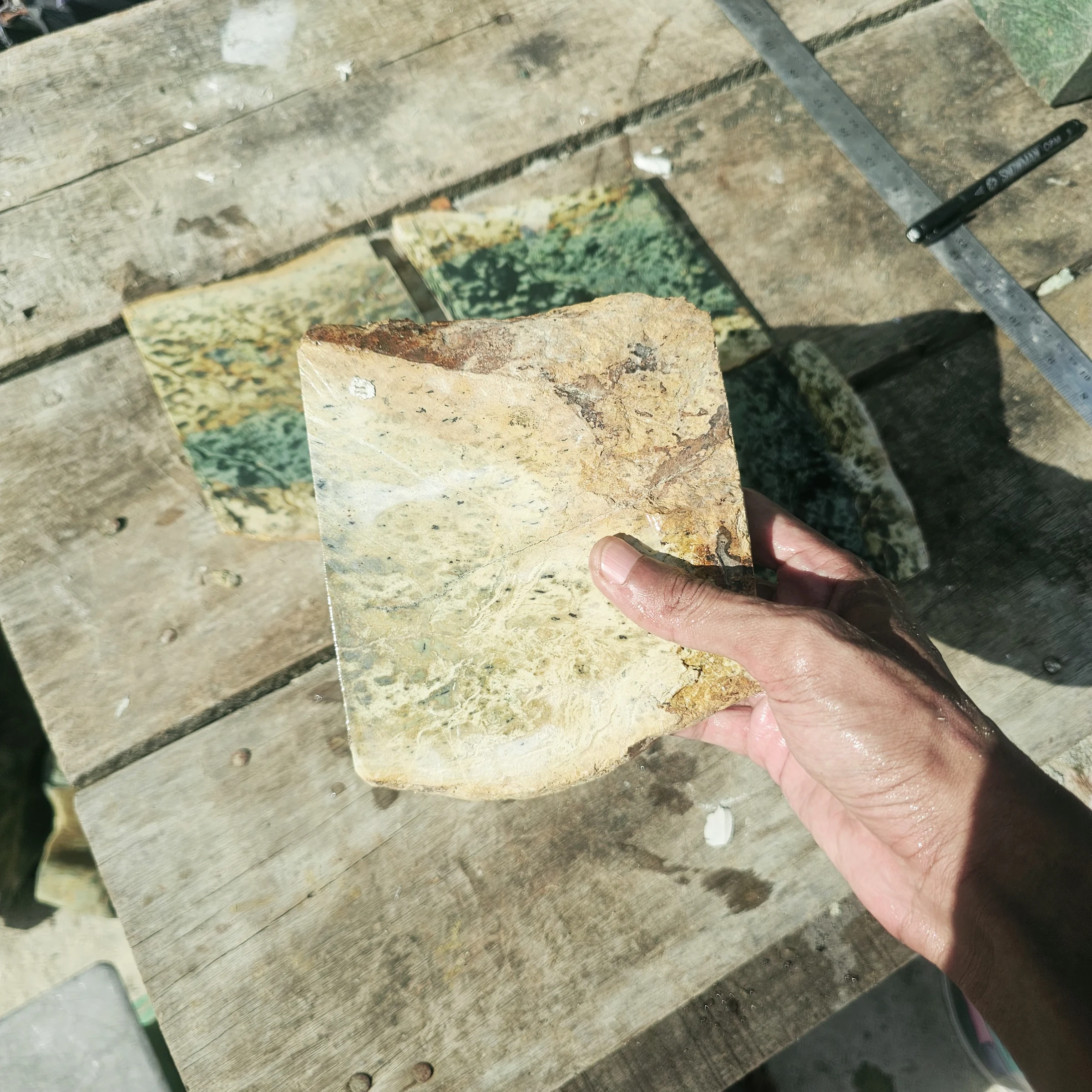 4PCS Aceh Natural Nephrite Jade with Moss Green Patches and Organic Mottled Veining Slabs Lot – 3.2 KG
