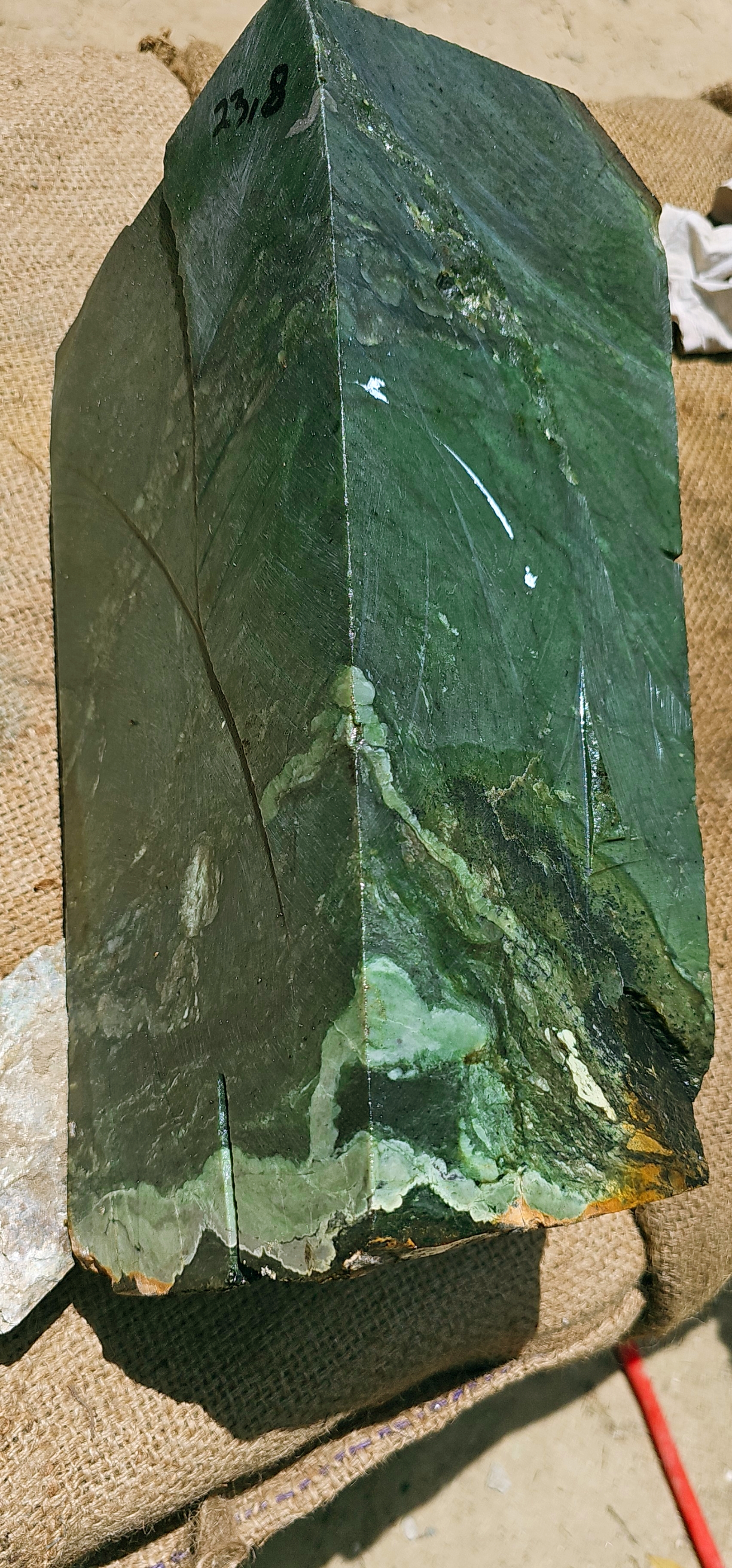 Aceh Natural Deep Forest Green Nephrite Jade Slab with Organic Clouded Veining Rough Stone – 24 KG