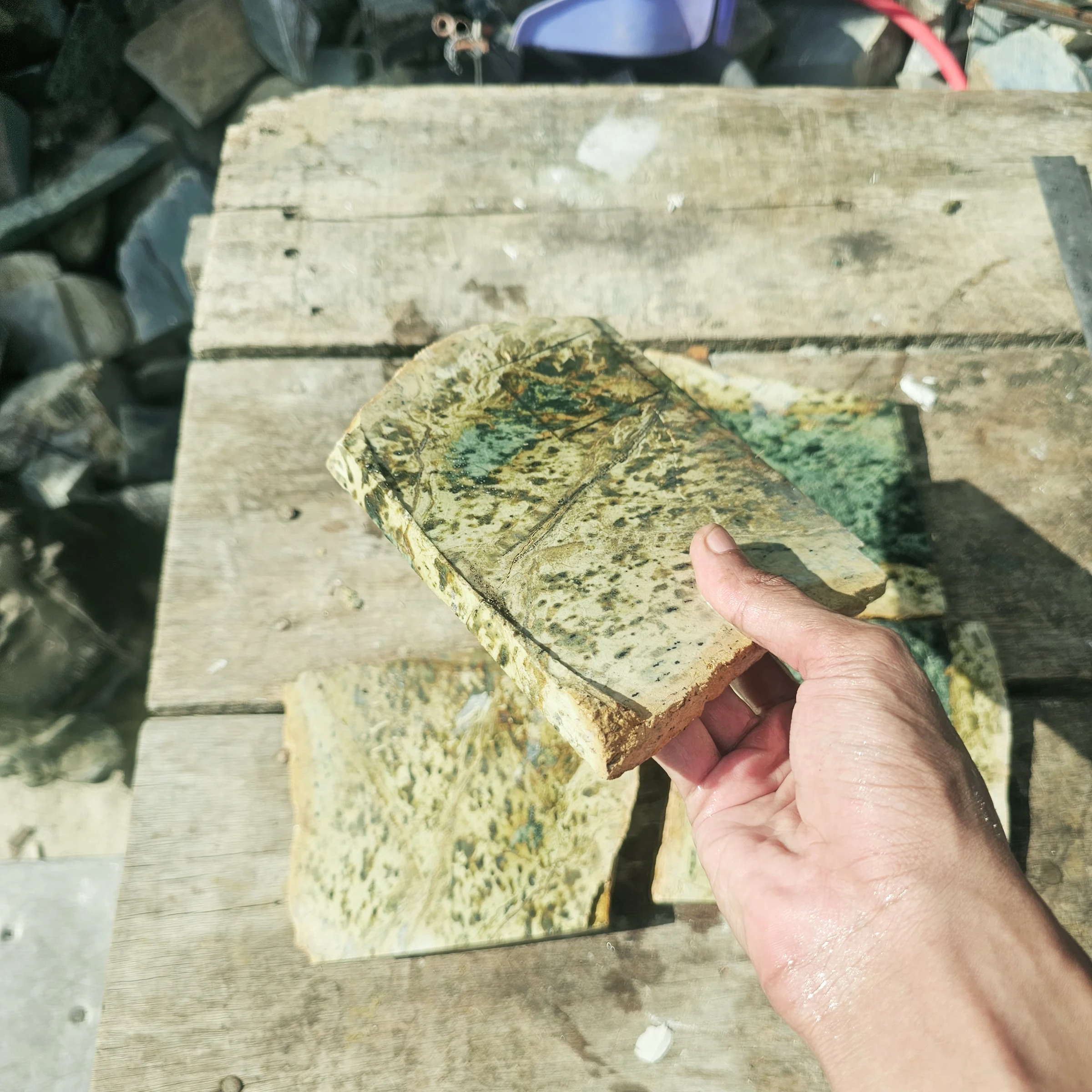 Aceh Natural Blackjade with Moss Green Patches and Organic Mottled Veining Slabs Lot – 3.2 KG