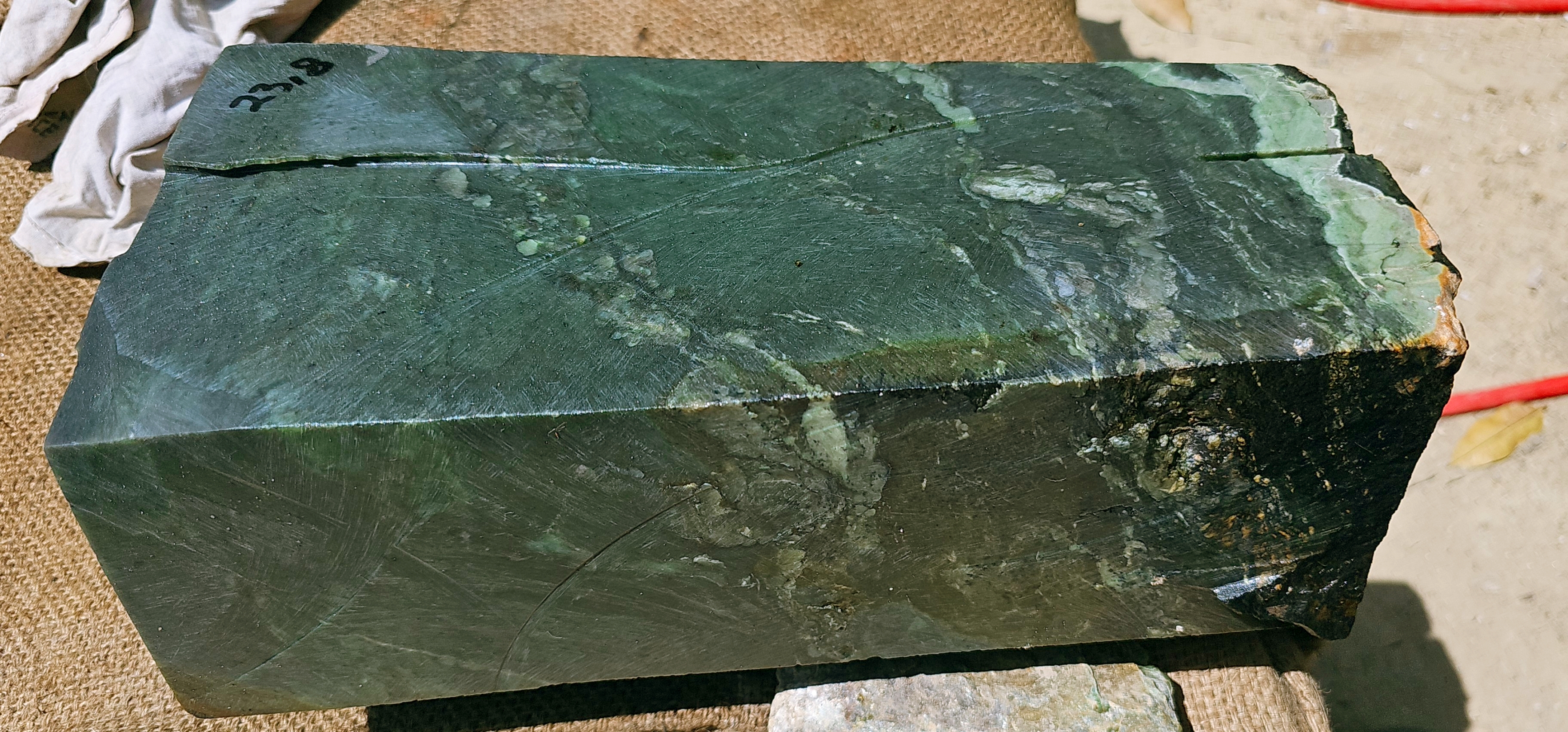 Aceh Natural Deep Forest Green Nephrite Jade Slab with Organic Clouded Veining Rough Stone – 24 KG