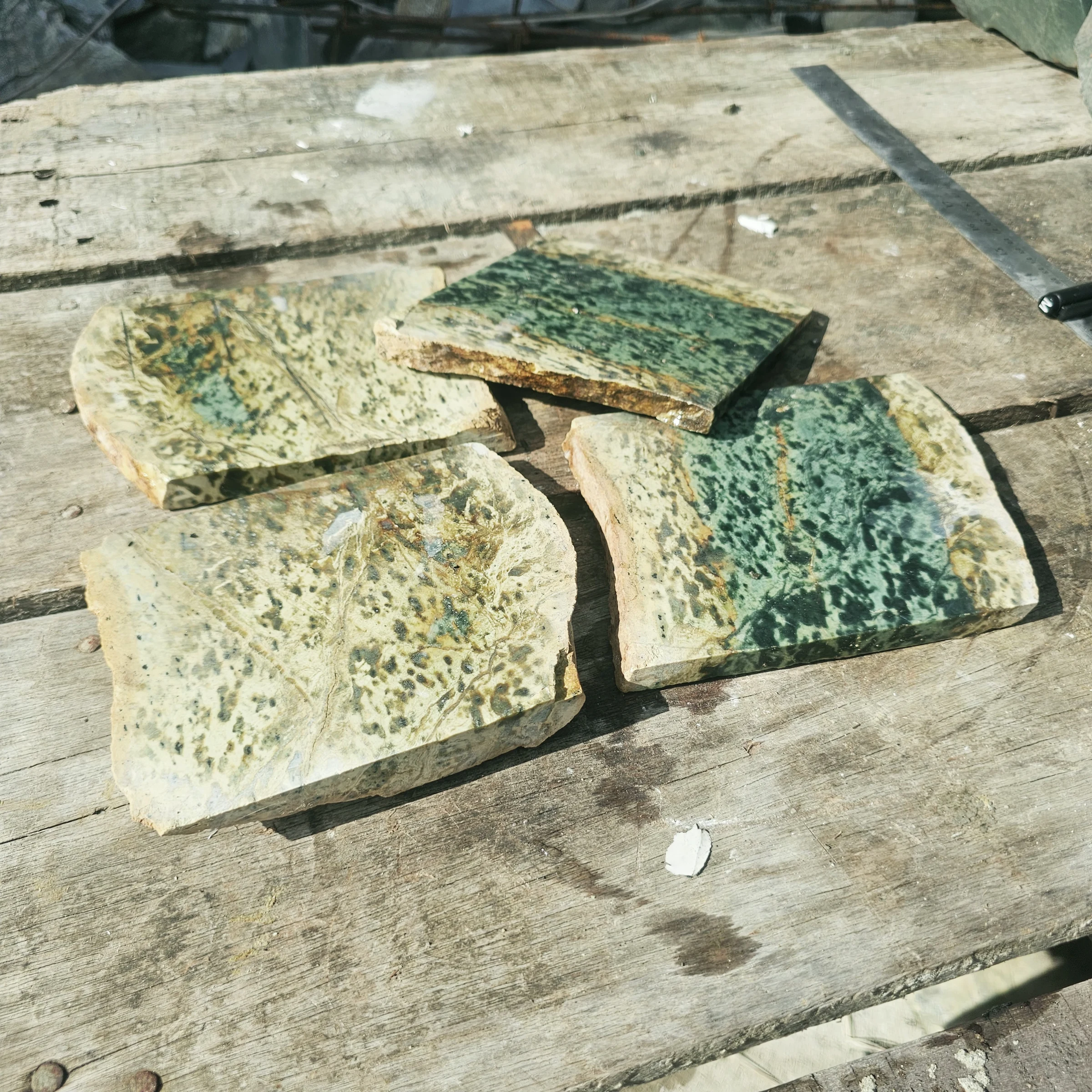 Aceh Natural Blackjade with Moss Green Patches and Organic Mottled Veining Slabs Lot – 3.2 KG