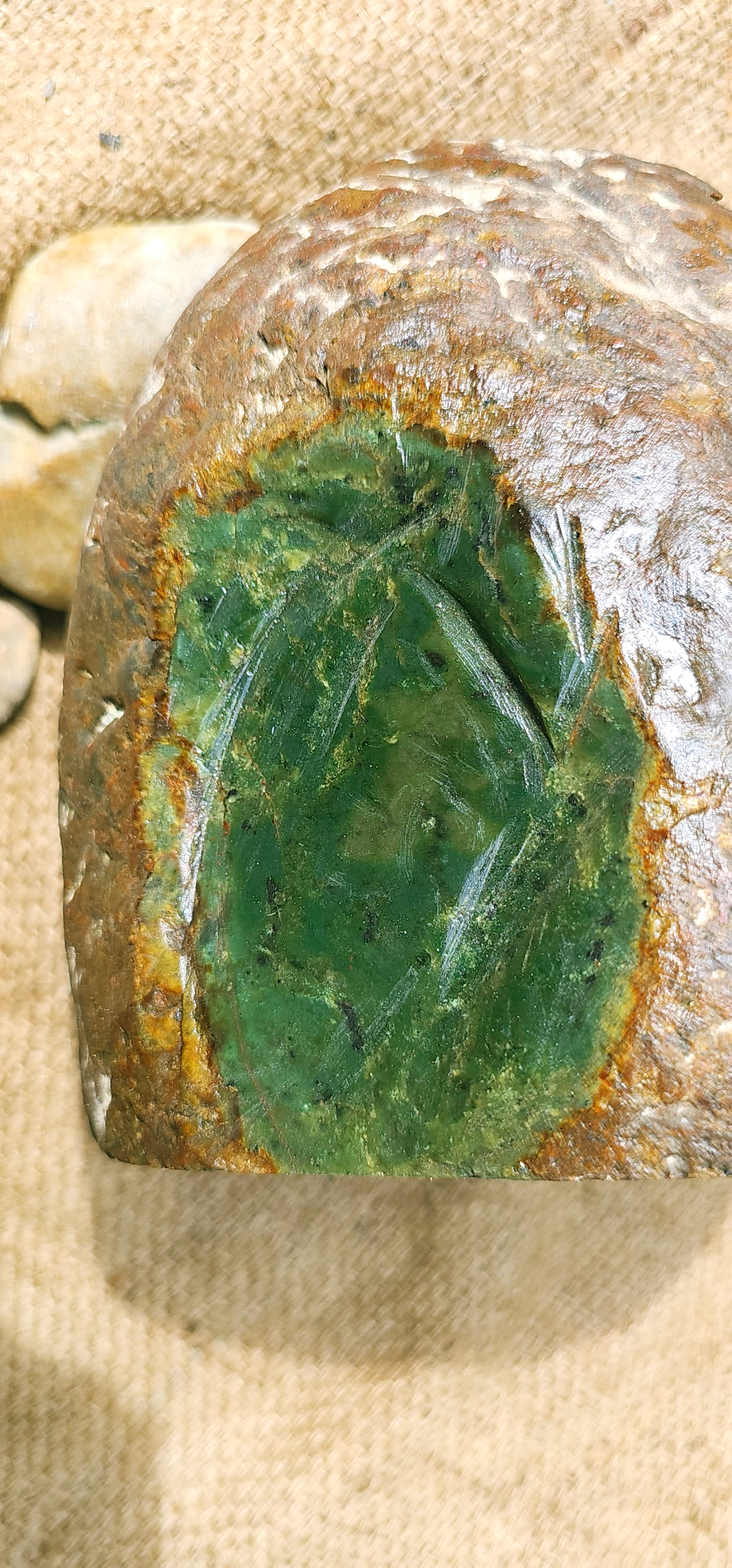 Aceh Natural Deep Forest Green Nephrite Jade with Organic Clouded Texture and Solid Cut Face Rough Stone – 9.5 KG