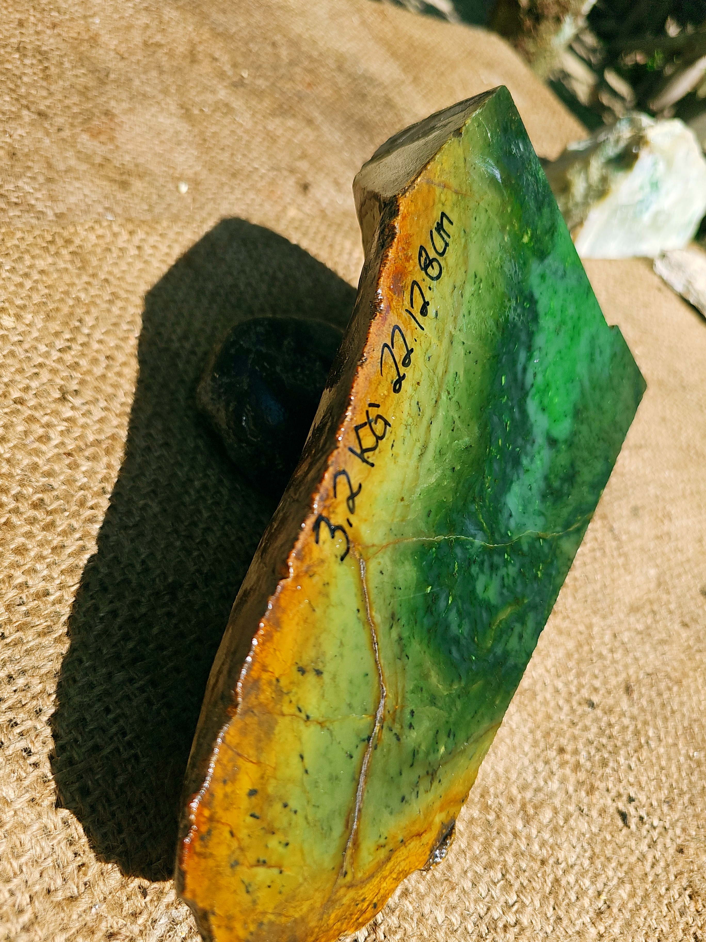 Aceh Natural Deep Forest Green and Moss Green Nephrite Jade Slab with Vibrant Mottled Patterns Rough Stone – 3.3 KG