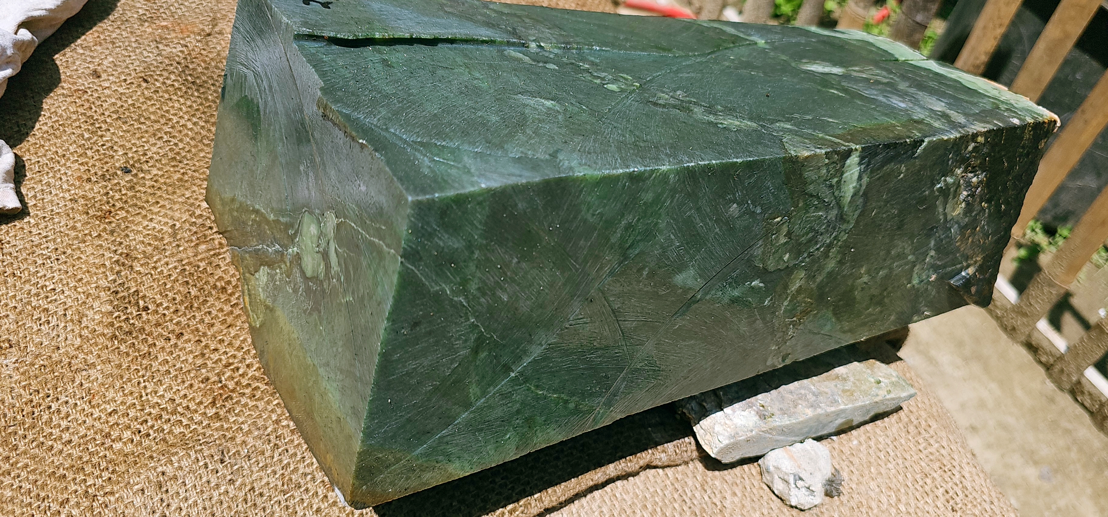 Aceh Natural Deep Forest Green Nephrite Jade Slab with Organic Clouded Veining Rough Stone – 24 KG