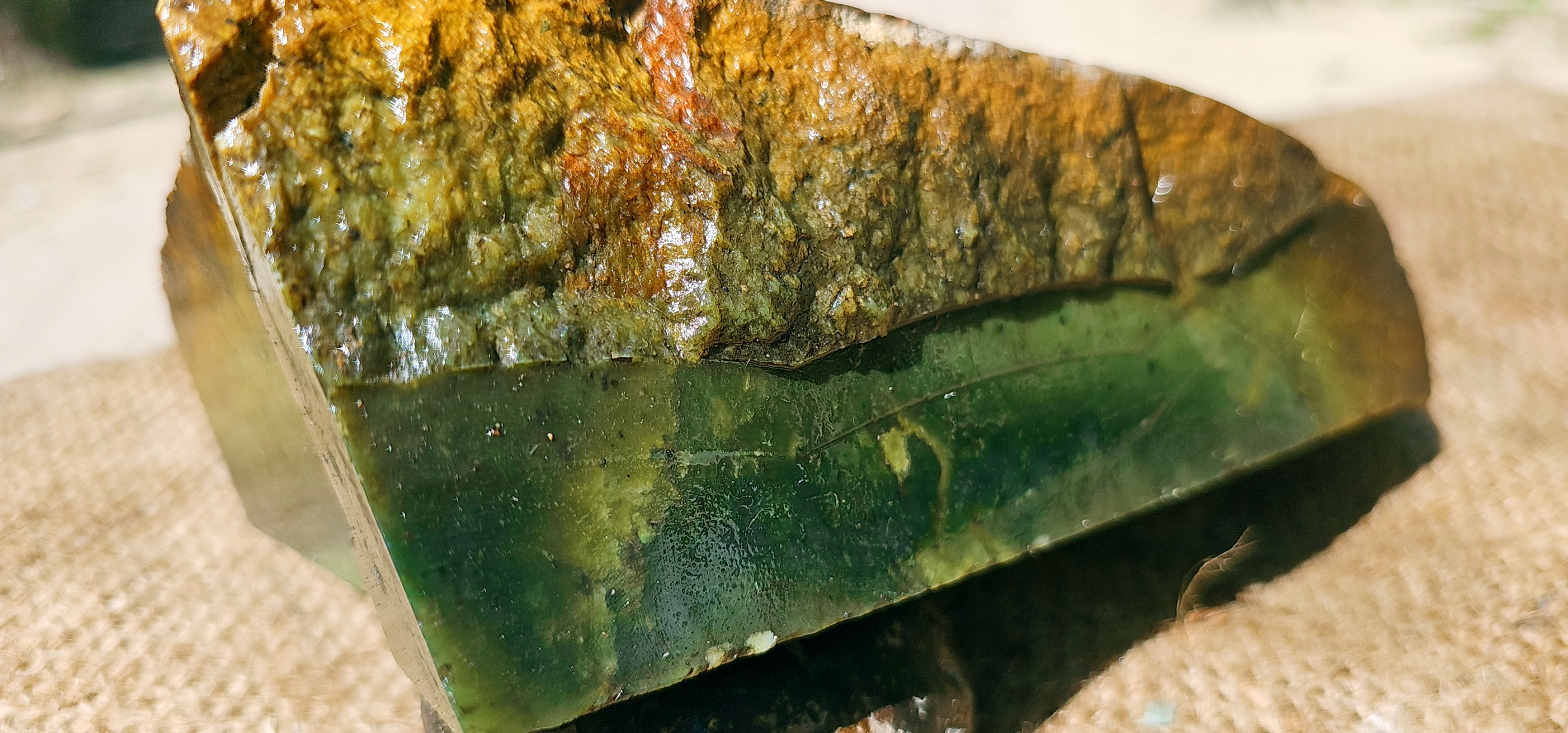 Aceh Natural Deep Forest Green and Moss Green Nephrite Jade Slab with Vibrant Mottled Patterns Rough Stone – 3.3 KG
