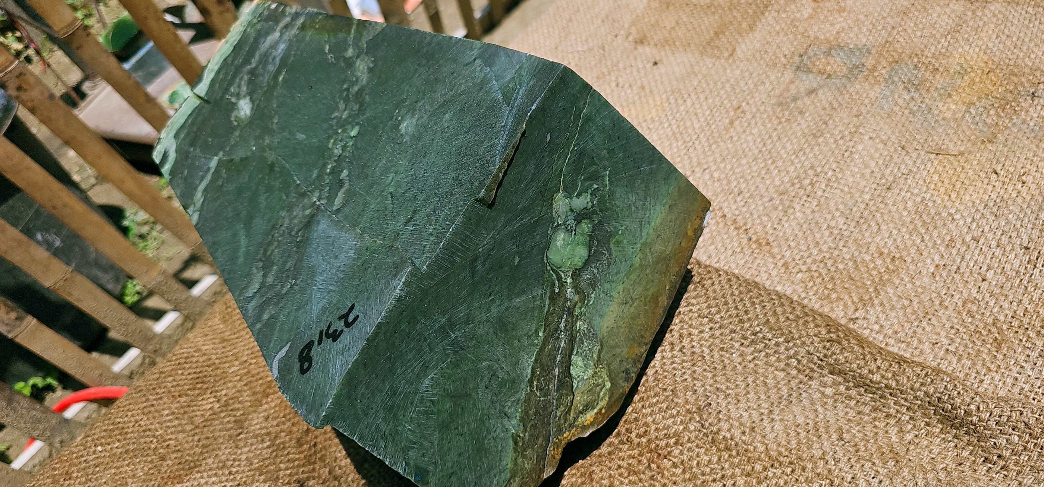 Aceh Natural Deep Forest Green Nephrite Jade Slab with Organic Clouded Veining Rough Stone – 24 KG