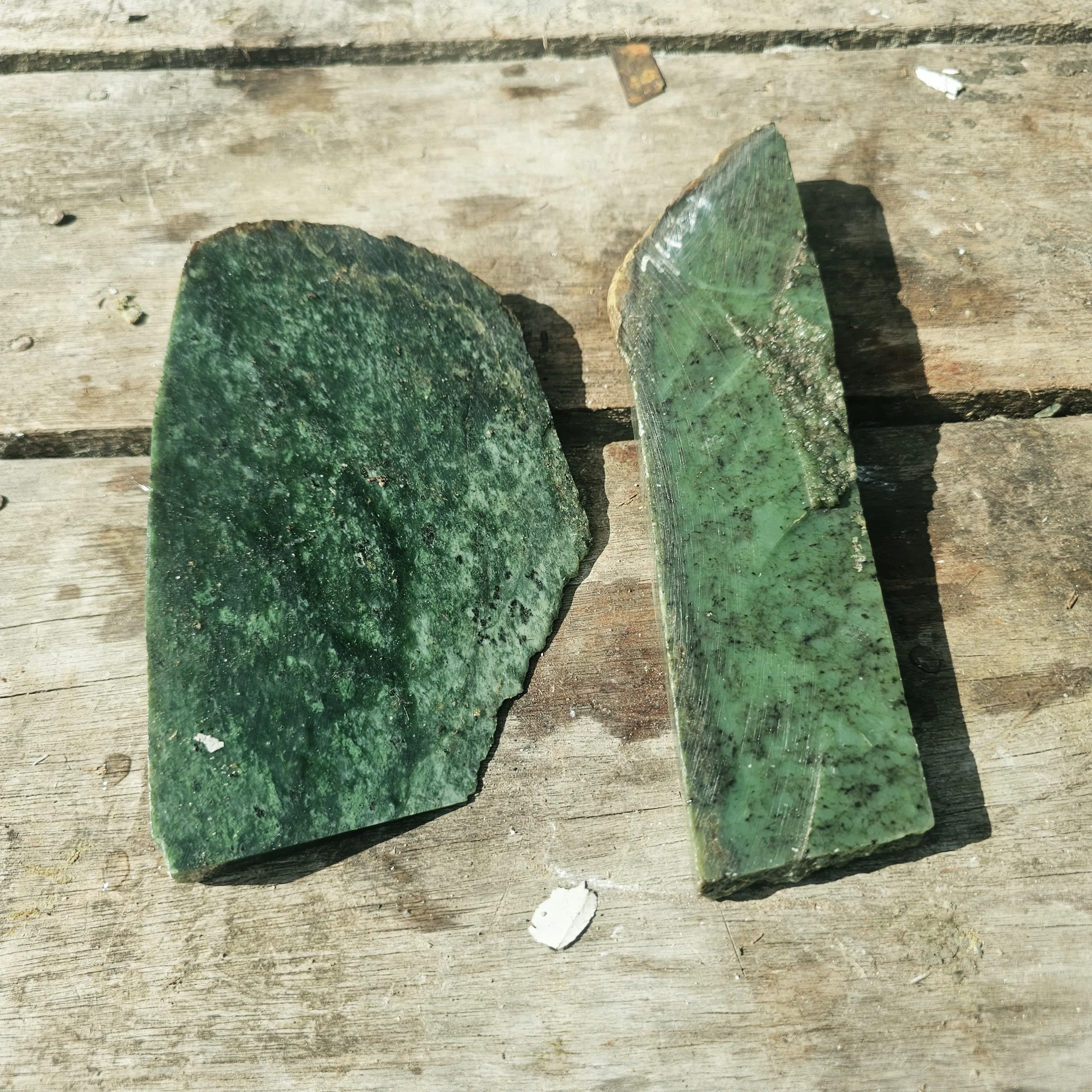 2PCS Aceh Natural Deep Forest Green Nephrite Jade Slabs with Organic Dark Speckling and Textured Rough Edges Lot – 2 KG