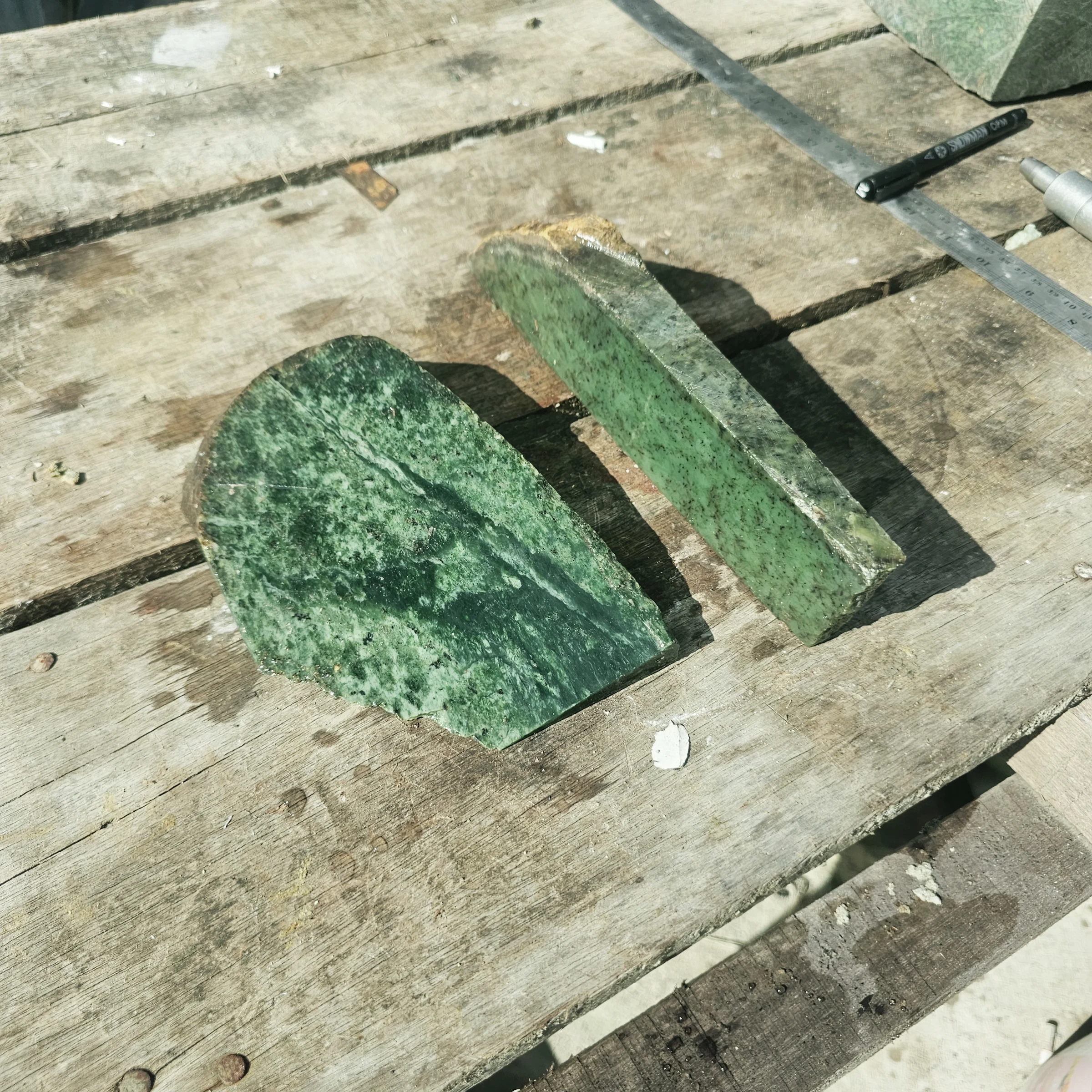 2PCS Aceh Natural Deep Forest Green Nephrite Jade Slabs with Organic Dark Speckling and Textured Rough Edges Lot – 2 KG