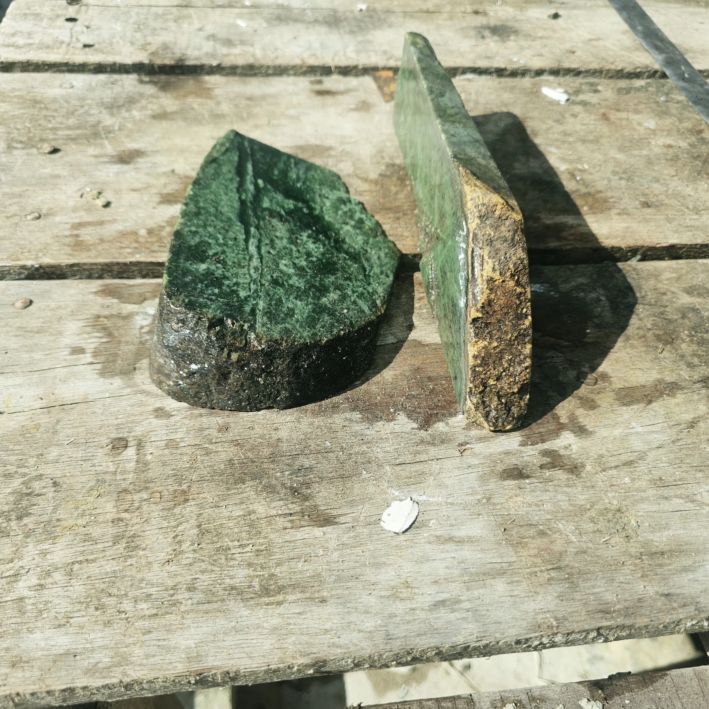 2PCS Aceh Natural Deep Forest Green Nephrite Jade Slabs with Organic Dark Speckling and Textured Rough Edges Lot – 2 KG