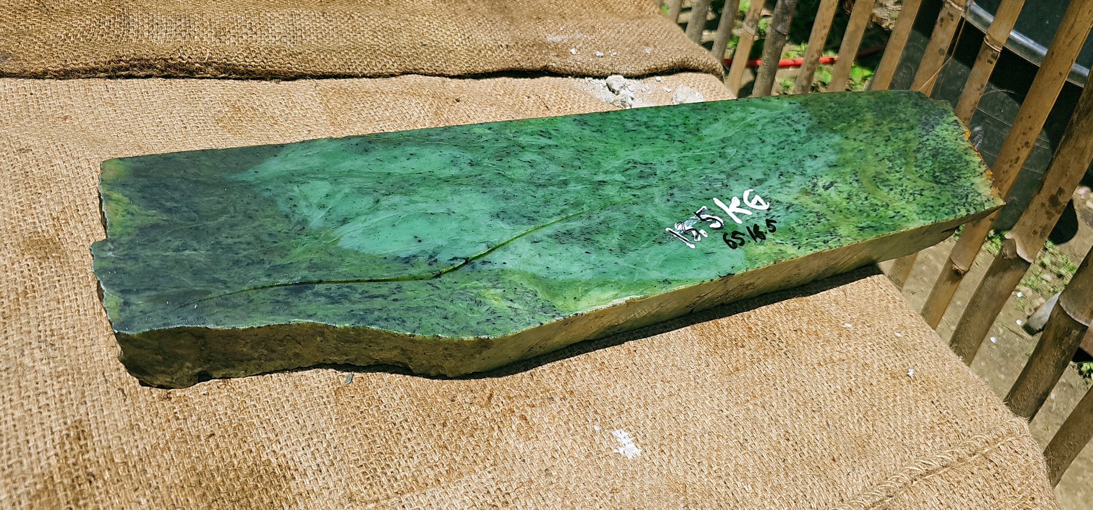 Aceh Natural Deep Forest Green and Moss Green Nephrite Jade Slab with Organic Mottled Veining Rough Stone - 13.5 KG