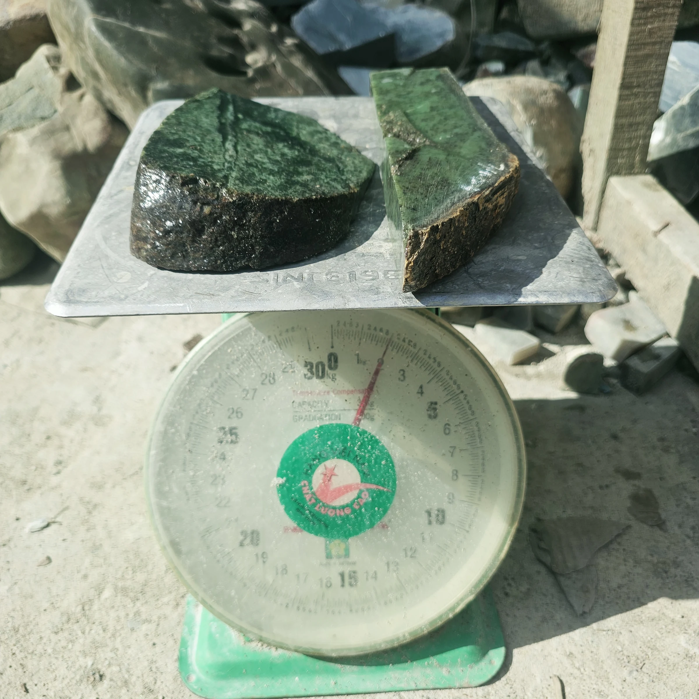 2PCS Aceh Natural Deep Forest Green Nephrite Jade Slabs with Organic Dark Speckling and Textured Rough Edges Lot – 2 KG