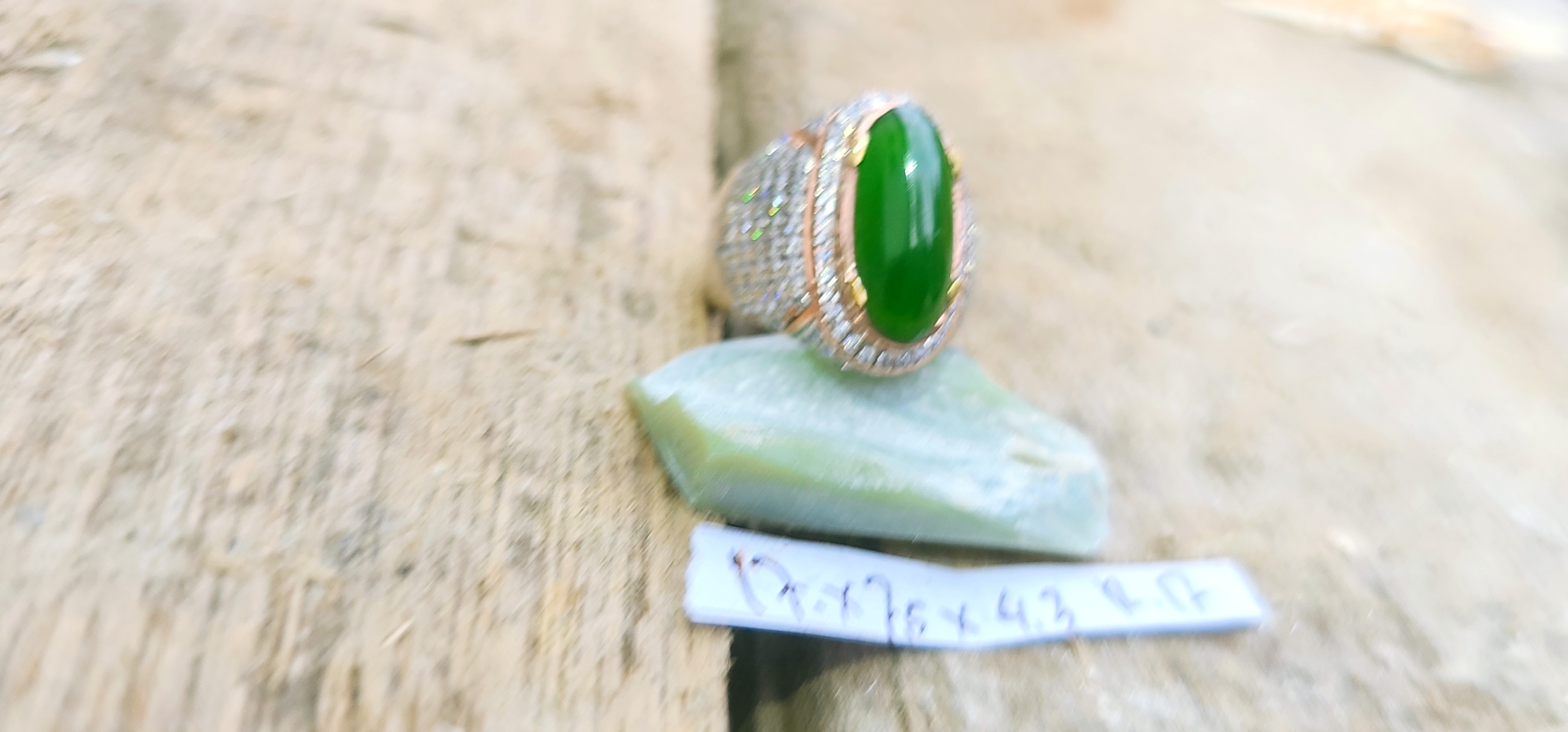 Aceh Natural Deep Forest Green Nephrite Jade Oval Cabochon Ring with Pavé Band Style Accessories