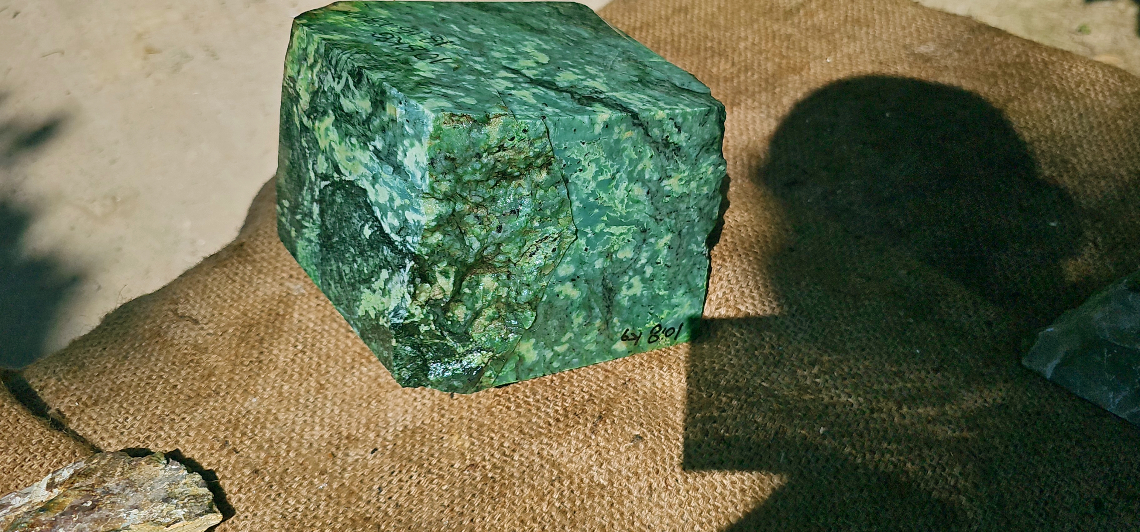 Aceh Natural Moss Green Nephrite Jade with Complex Clouded Veining Rough Stone Slab – 10.8 KG