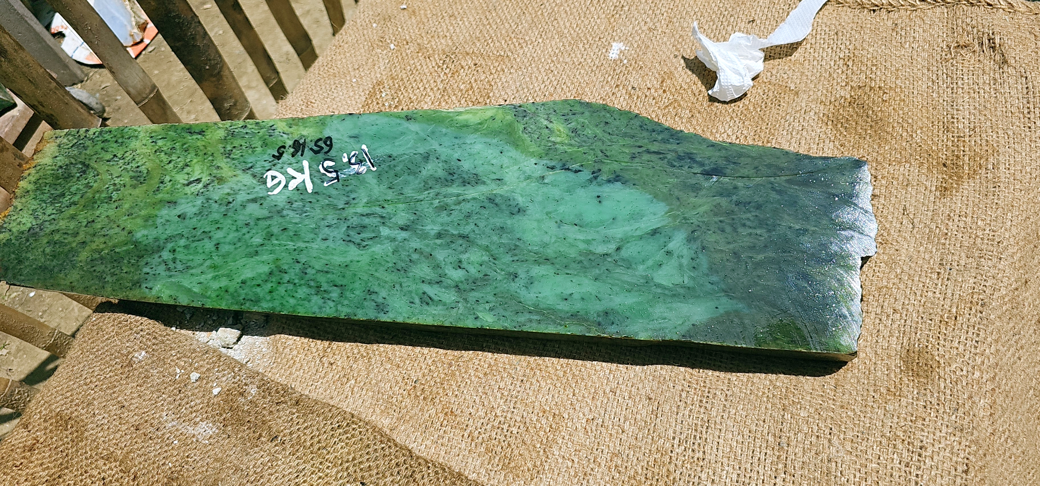 Aceh Natural Deep Forest Green and Moss Green Nephrite Jade Slab with Organic Mottled Veining Rough Stone - 13.5 KG