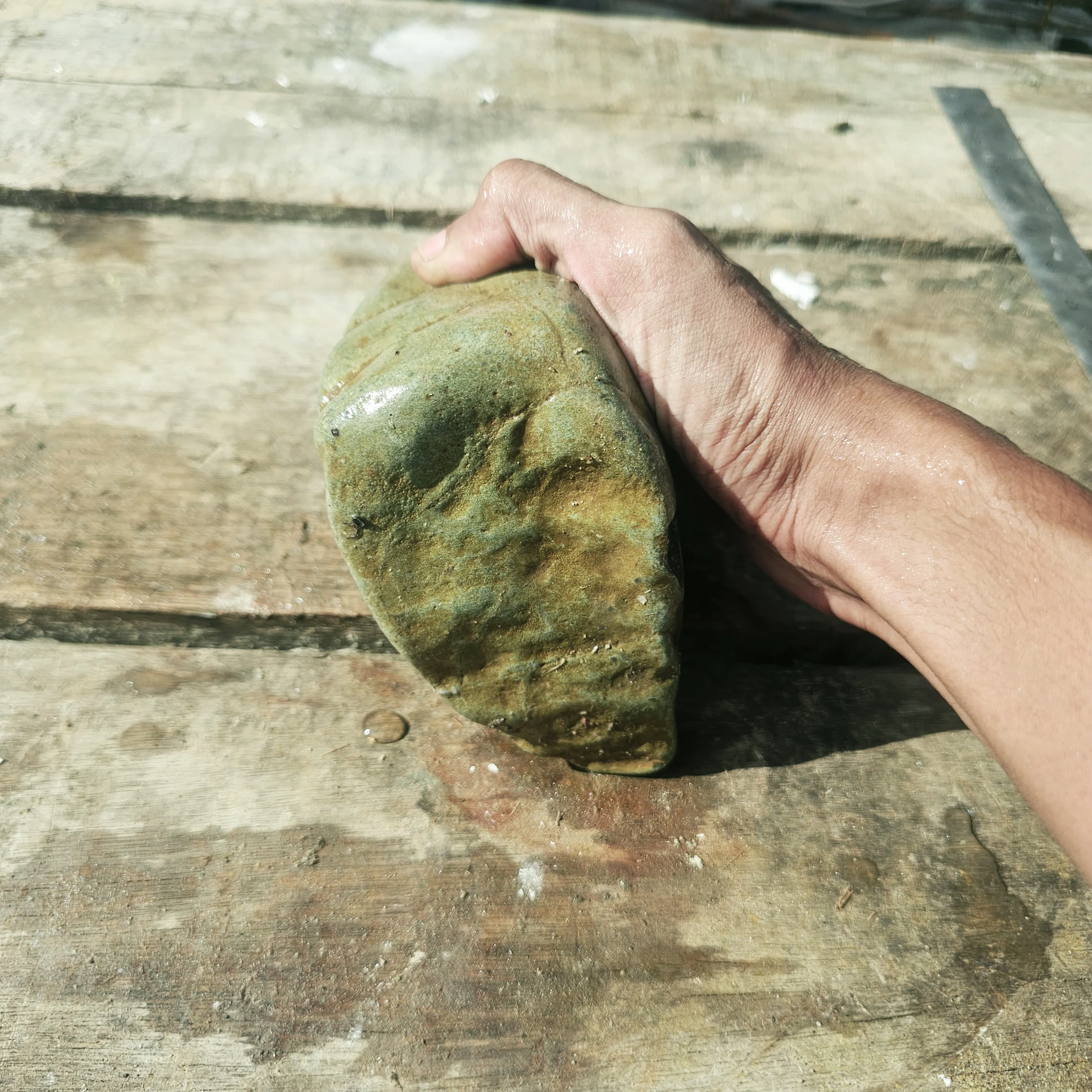 Aceh Natural Moss Green Nephrite Jade with Earthy Brown Patches and Organic Contour Rough Stone – 2.2 KG