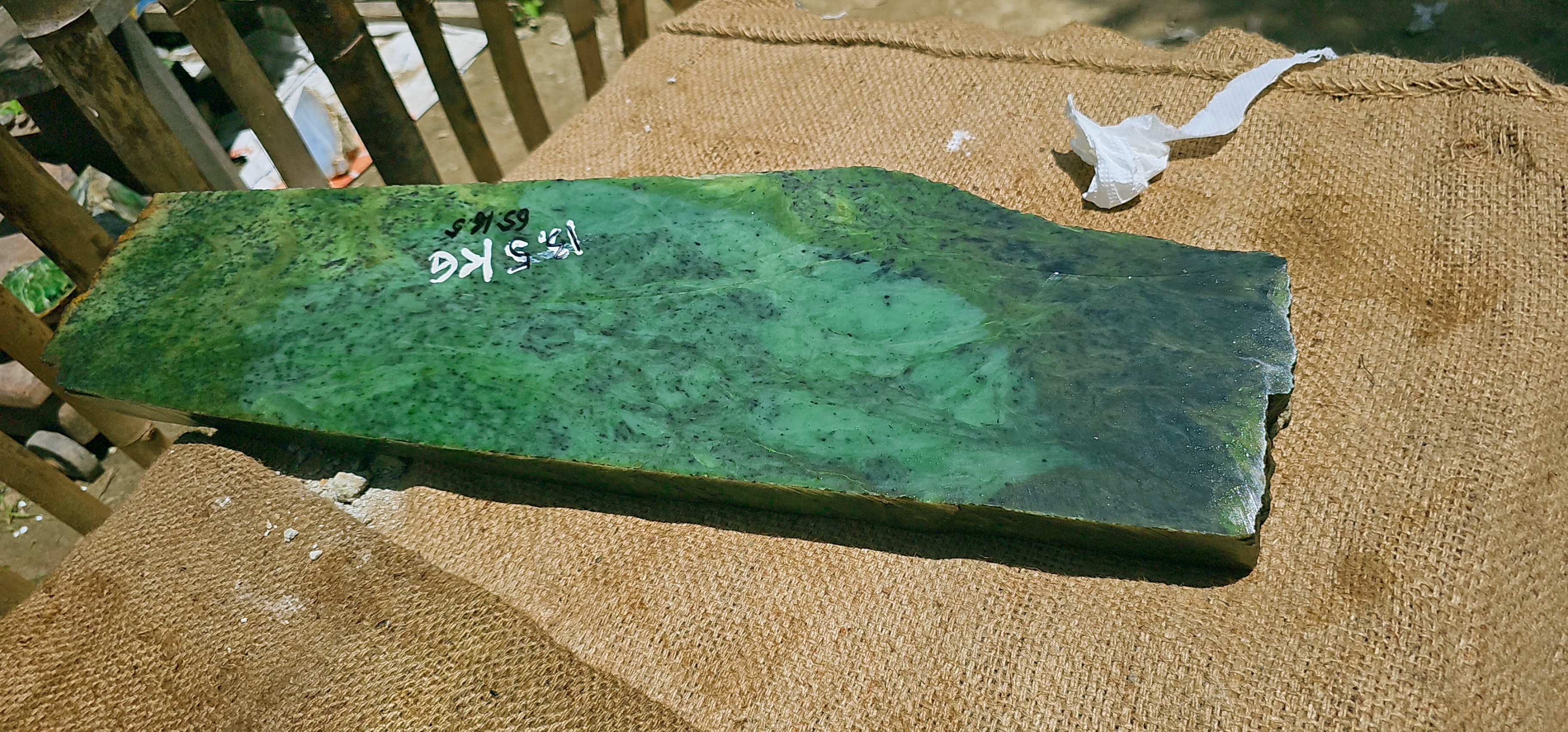Aceh Natural Deep Forest Green and Moss Green Nephrite Jade Slab with Organic Mottled Veining Rough Stone - 13.5 KG