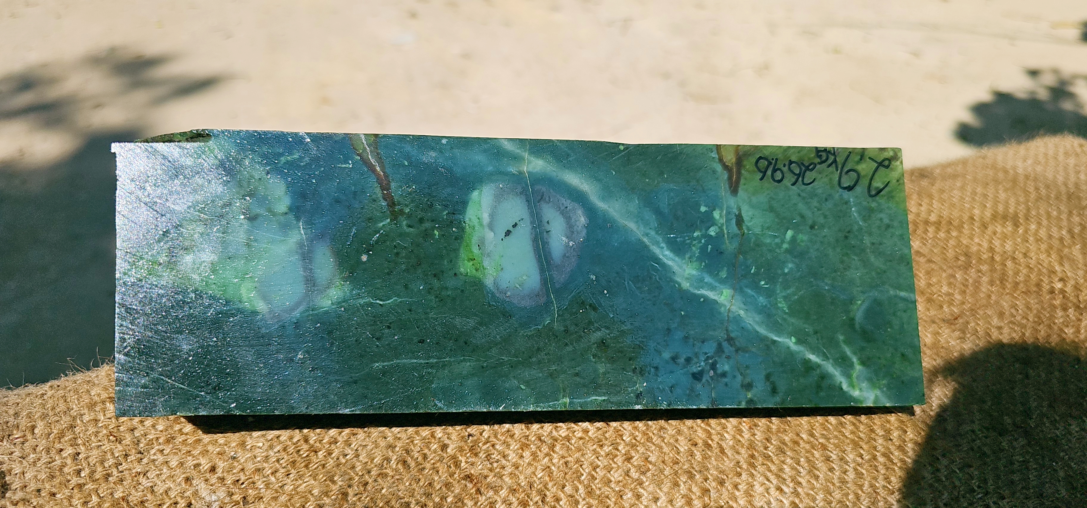 Aceh Natural Deep Forest Green and Moss Green Nephrite Jade Slab with Dynamic Clouded Veining Rough Stone – 2.9 KG