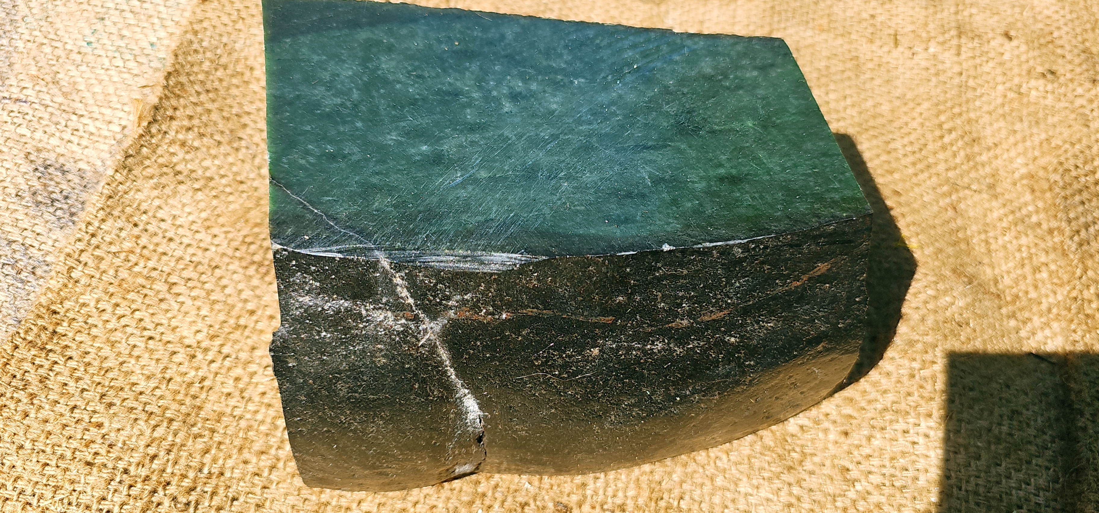 Aceh Natural Deep Nephrite Jade with Charcoal Veining and Smooth Sawn Facets Rough Stone – 6.6 KG