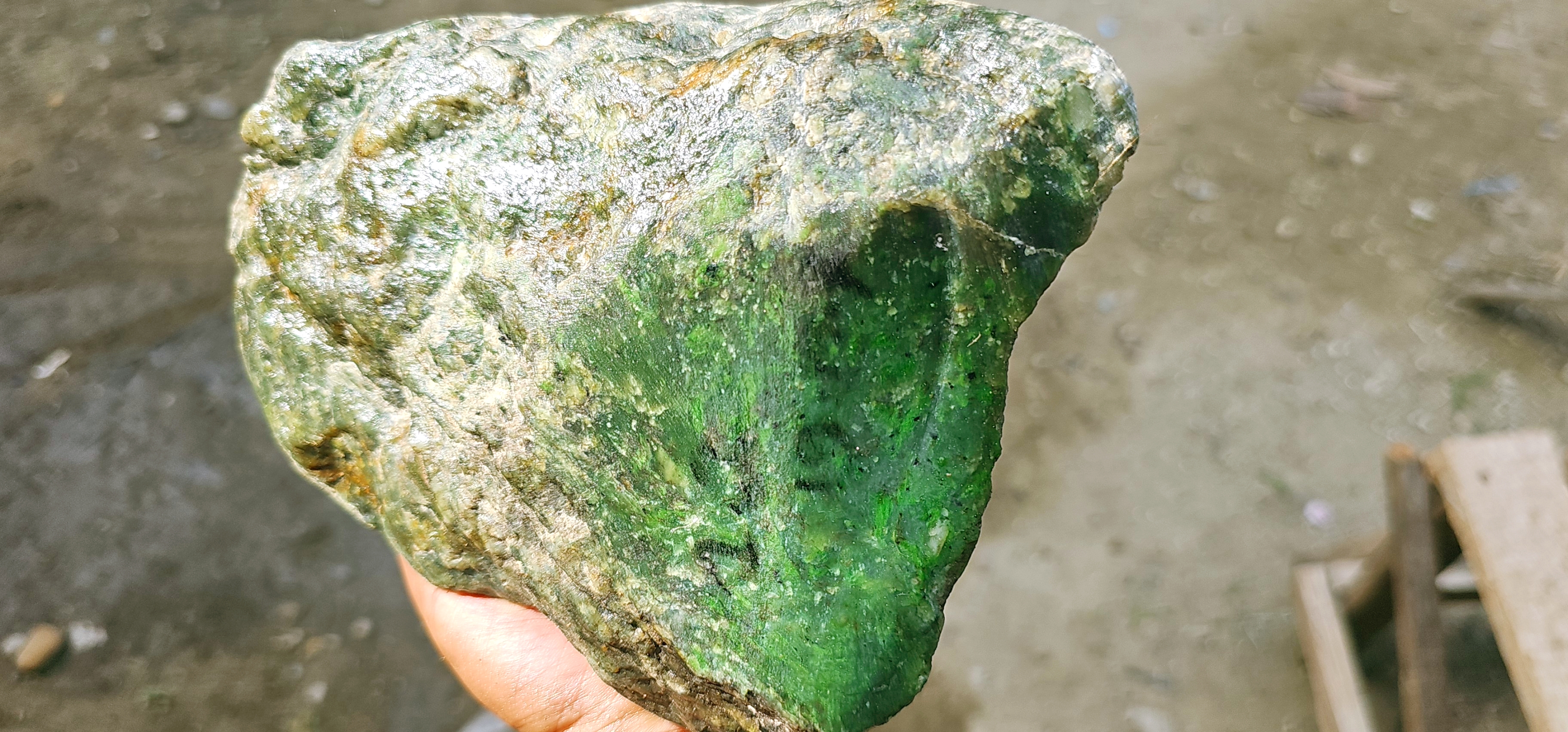 Aceh Natural Deep Forest Green Nephrite Jade with Textured Rough Surface and Vivid Mineral Highlights Rough Stone - 1.2 KG