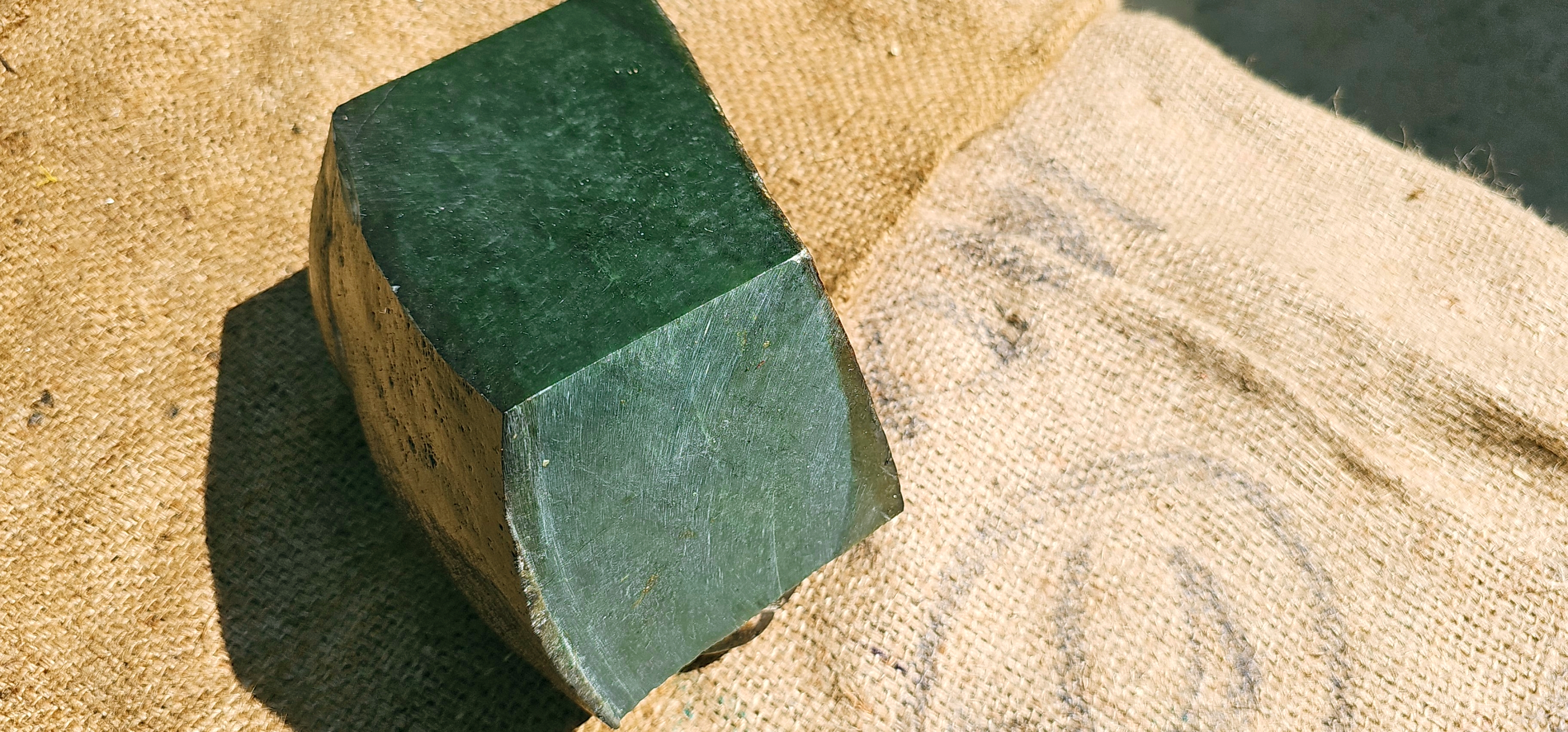 Aceh Natural Deep Nephrite Jade with Charcoal Veining and Smooth Sawn Facets Rough Stone – 6.6 KG