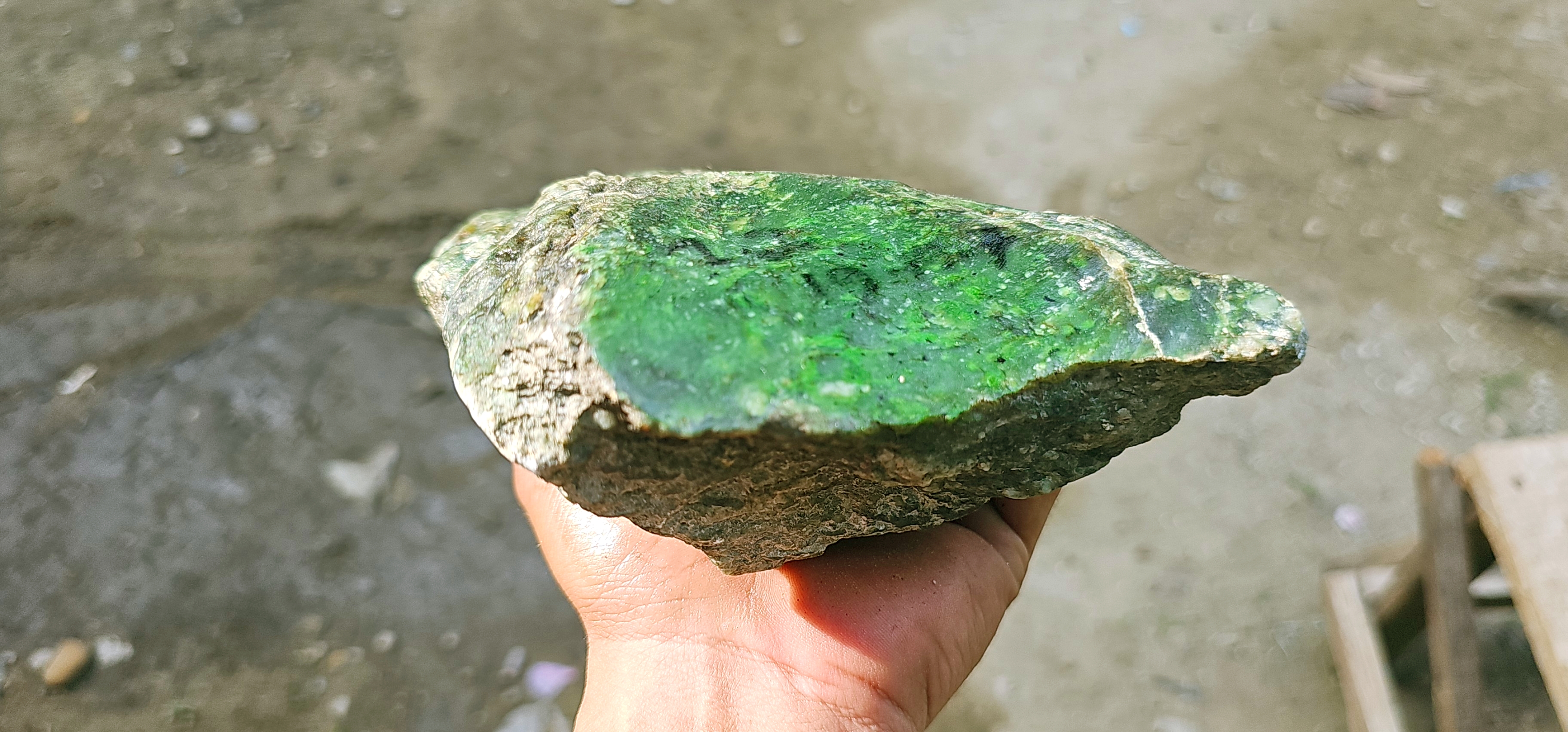 Aceh Natural Deep Forest Green Nephrite Jade with Textured Rough Surface and Vivid Mineral Highlights Rough Stone - 1.2 KG