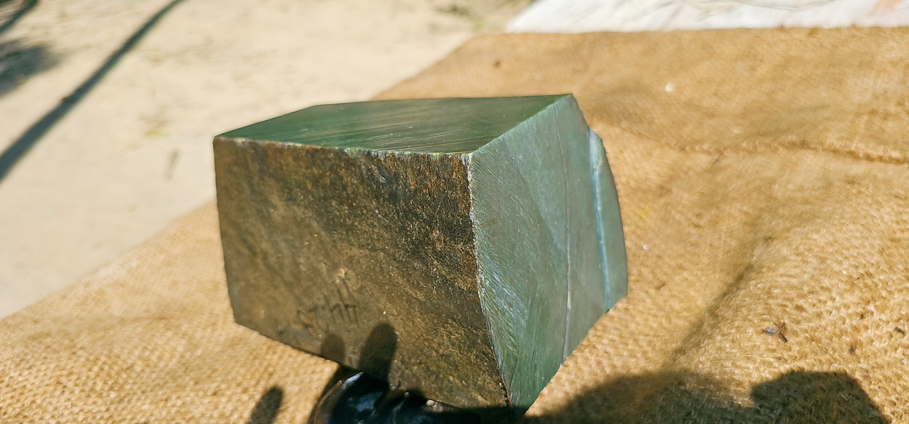 Aceh Natural Deep Nephrite Jade with Charcoal Veining and Smooth Sawn Facets Rough Stone – 6.6 KG