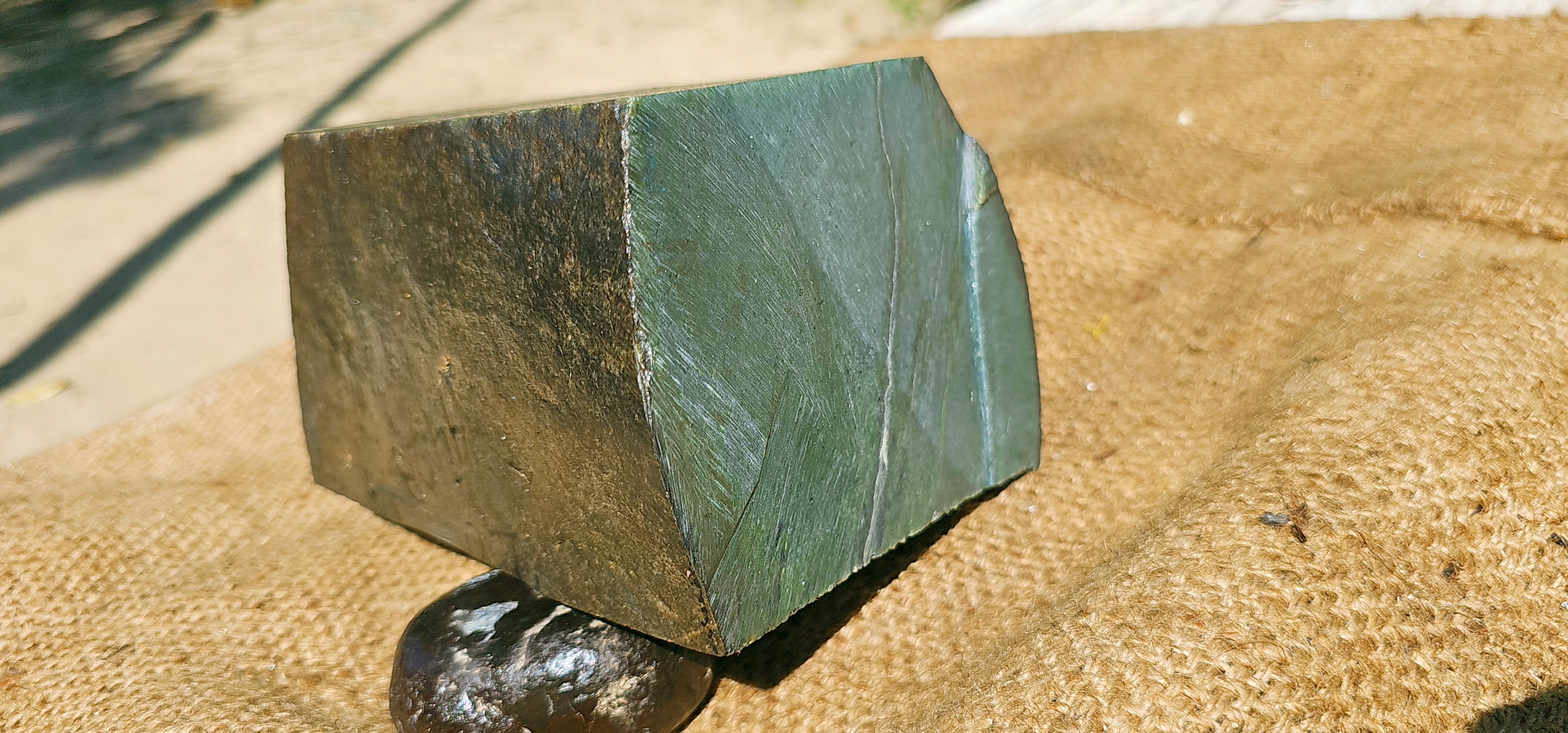 Aceh Natural Deep Nephrite Jade with Charcoal Veining and Smooth Sawn Facets Rough Stone – 6.6 KG