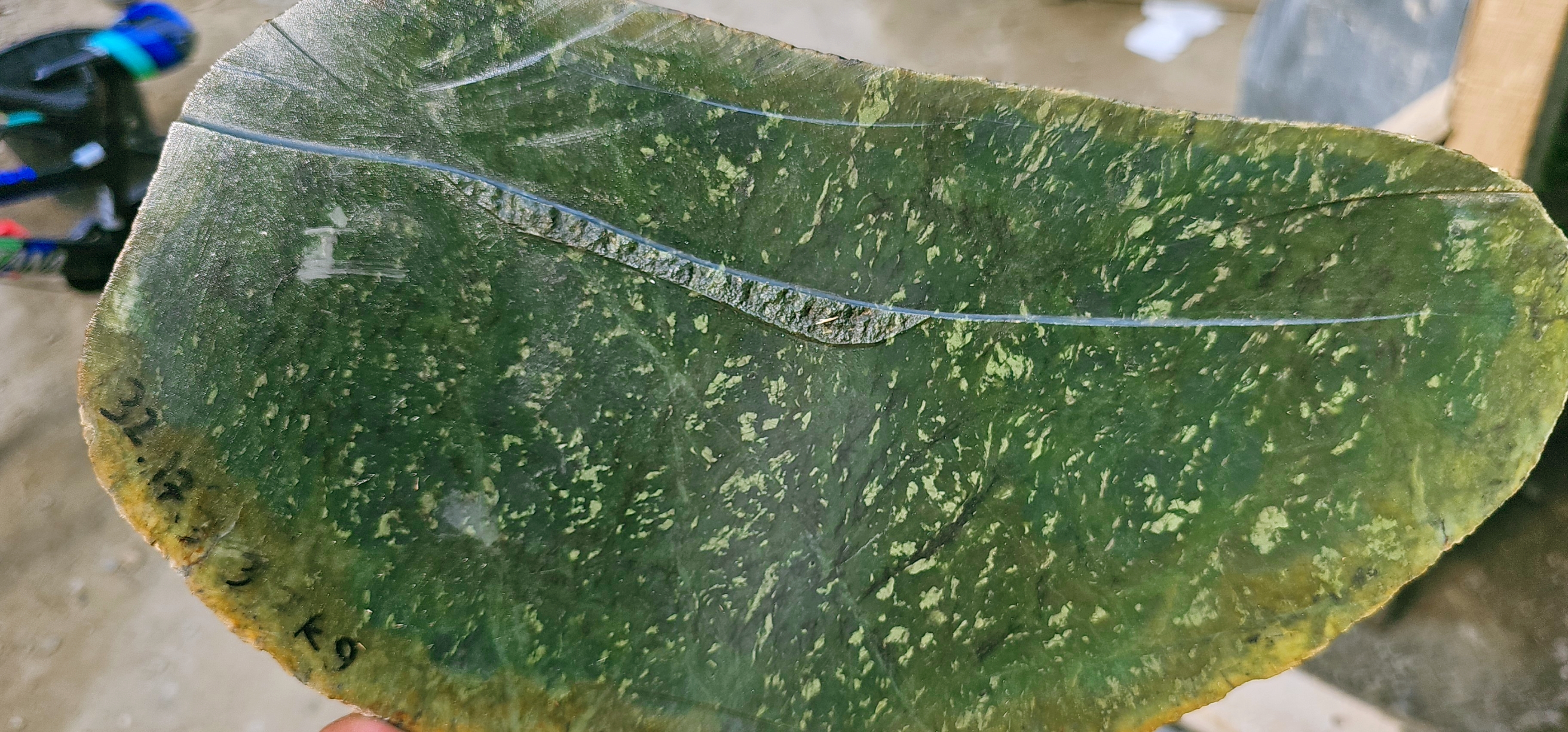 Aceh Deep Forest Green Nephrite Jade Slab with Dynamic Mottled Speckling and Natural Rough Edges – 3.2 KG