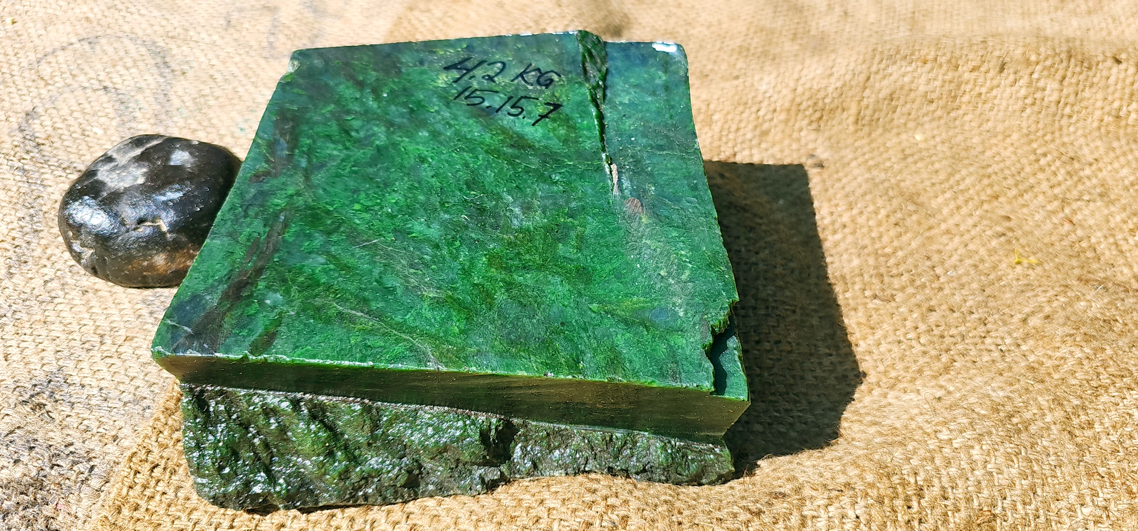 Aceh Natural Deep Forest Green Nephrite Jade with Organic Clouded Patterns and Sawn Face Rough Stone – 4.2 KG