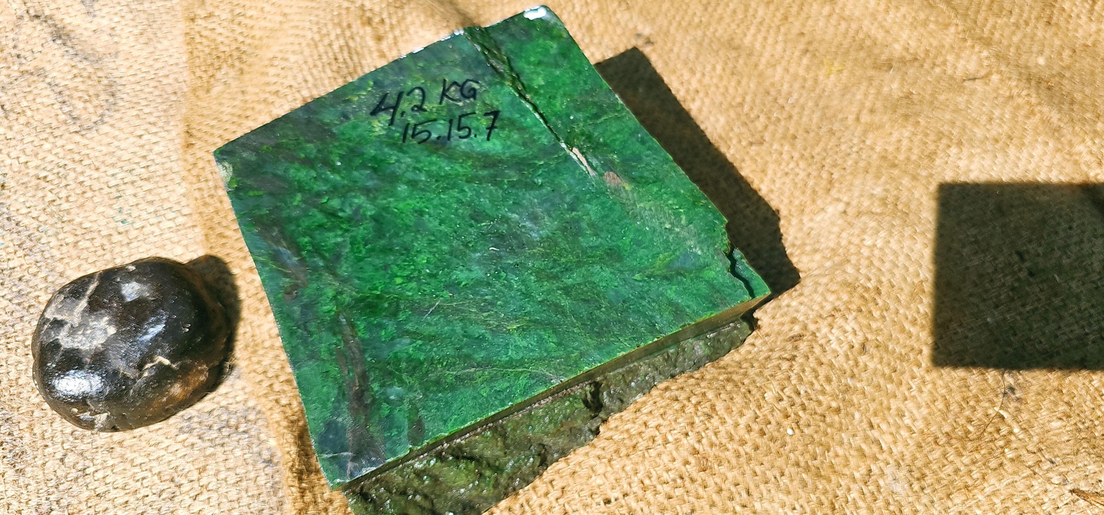 Aceh Natural Deep Forest Green Nephrite Jade with Organic Clouded Patterns and Sawn Face Rough Stone – 4.2 KG