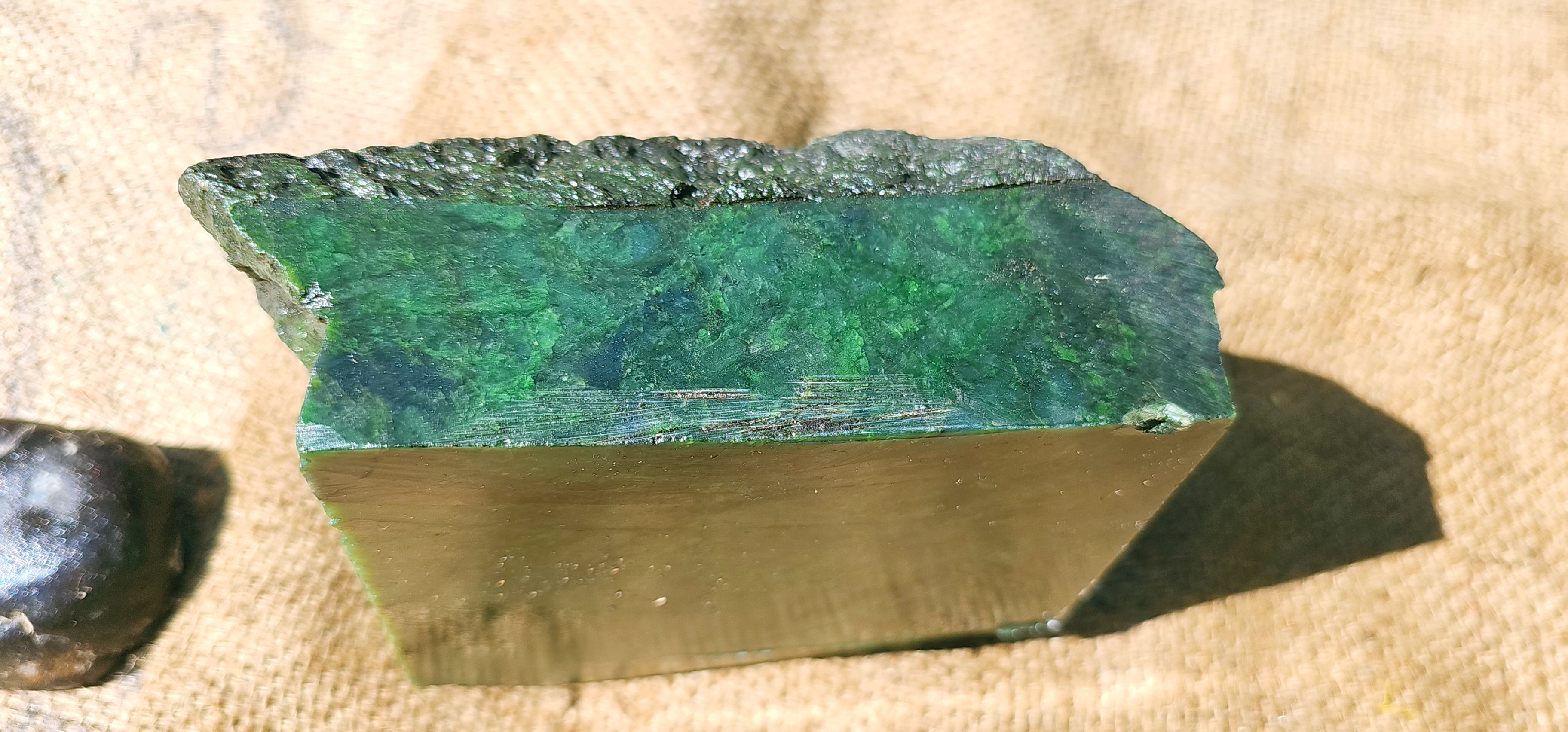 Aceh Natural Deep Forest Green Nephrite Jade with Organic Clouded Patterns and Sawn Face Rough Stone – 4.2 KG