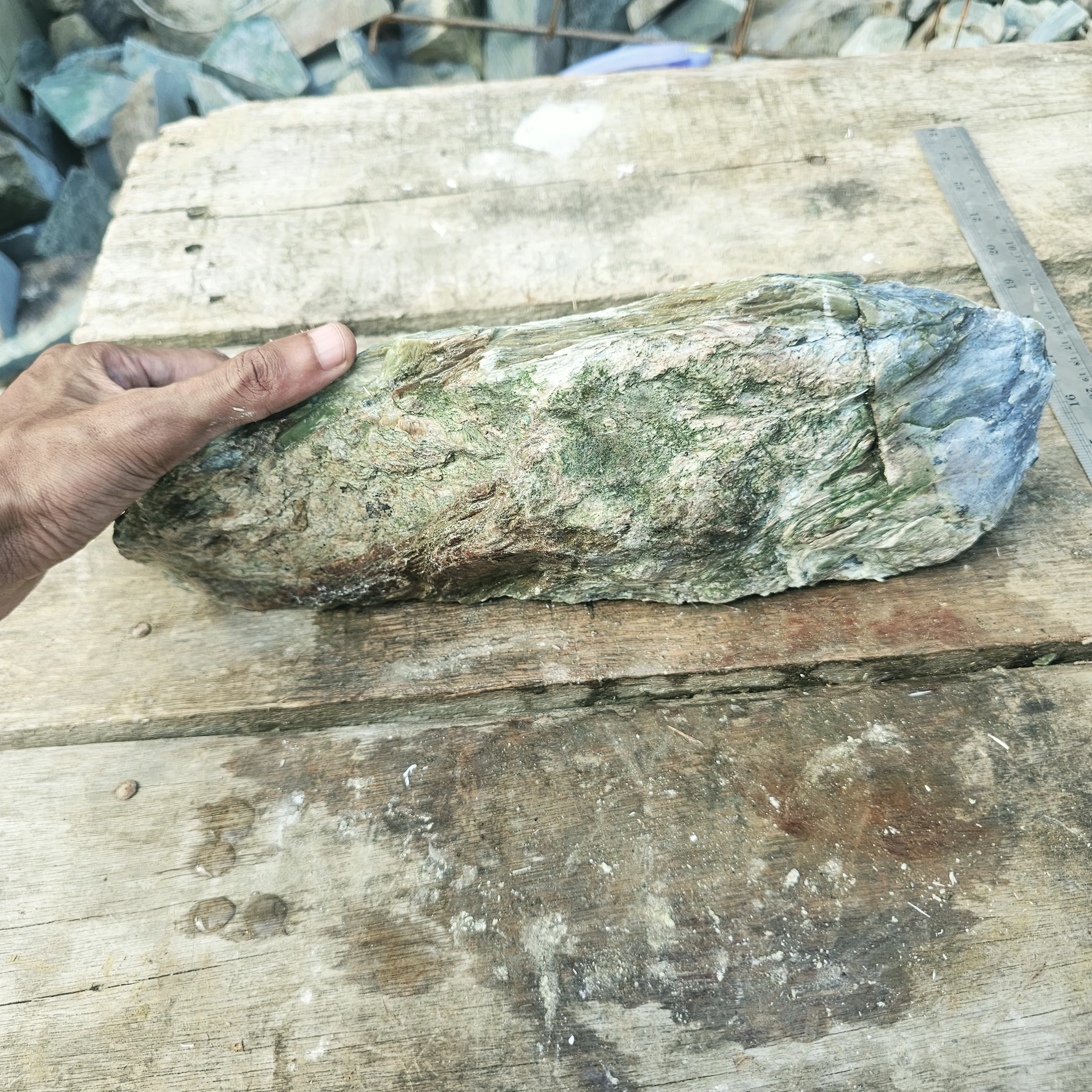 Aceh Natural Deep Forest Green Nephrite Jade with Smoky Gray Clouded Veining Rough Stone – 3.7 KG