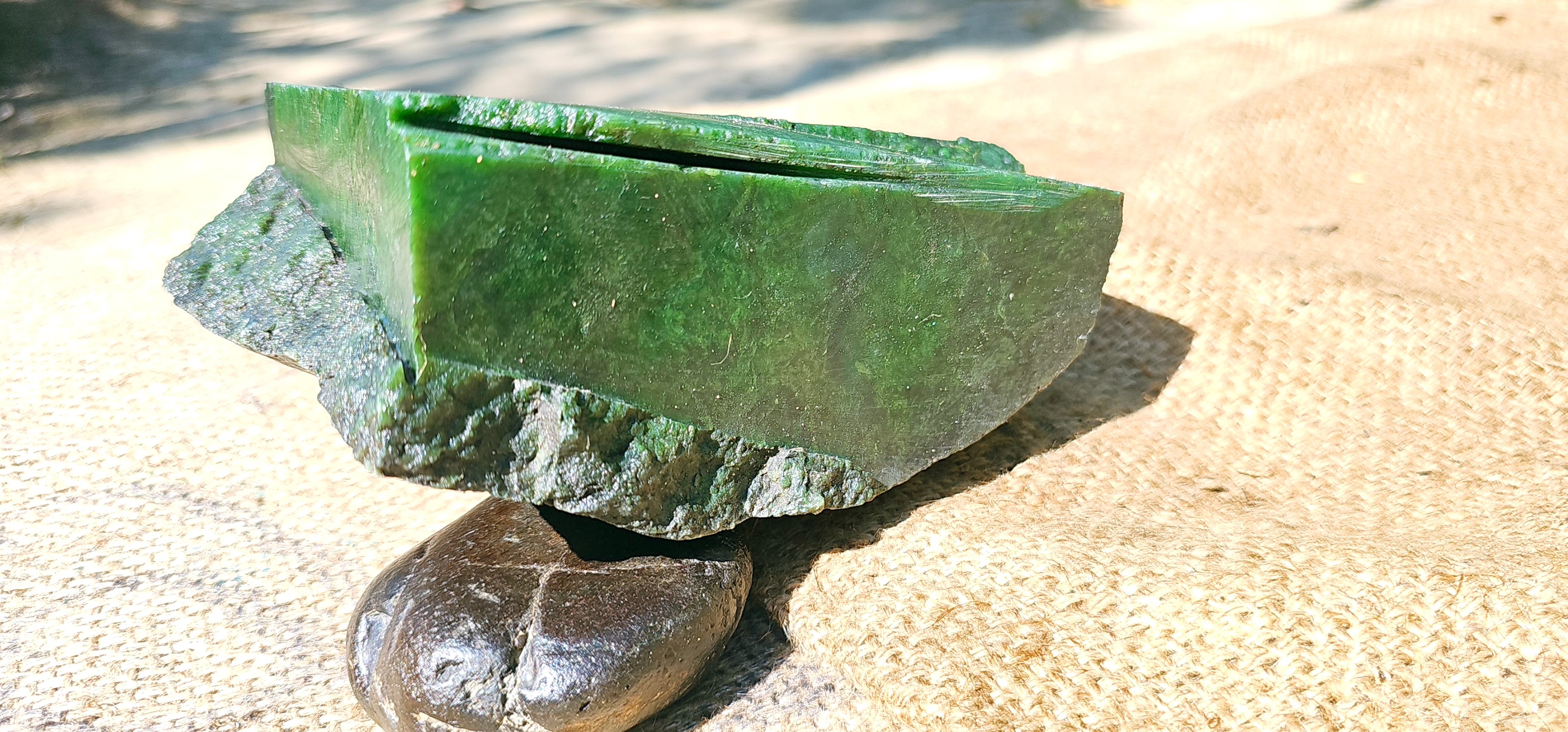 Aceh Natural Deep Forest Green Nephrite Jade with Organic Clouded Patterns and Sawn Face Rough Stone – 4.2 KG