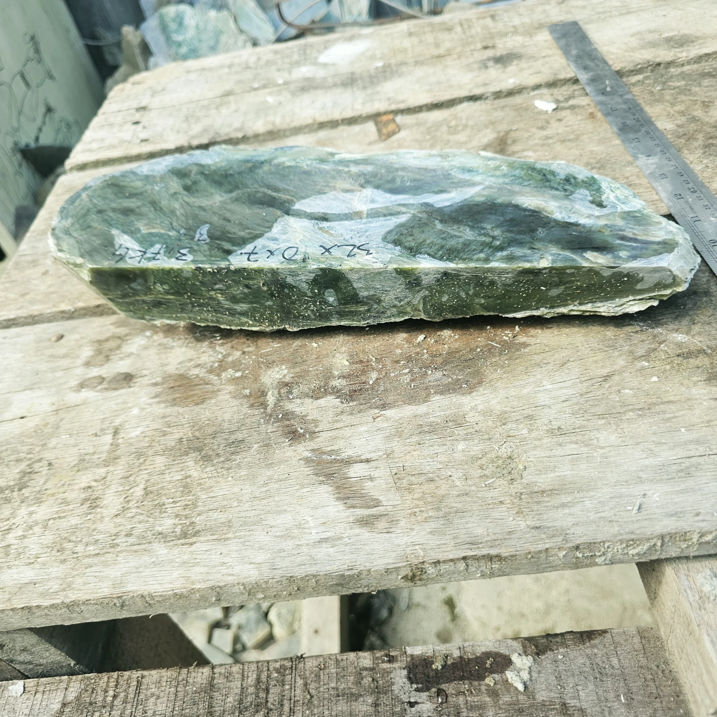 Aceh Natural Deep Forest Green Nephrite Jade with Smoky Gray Clouded Veining Rough Stone – 3.7 KG