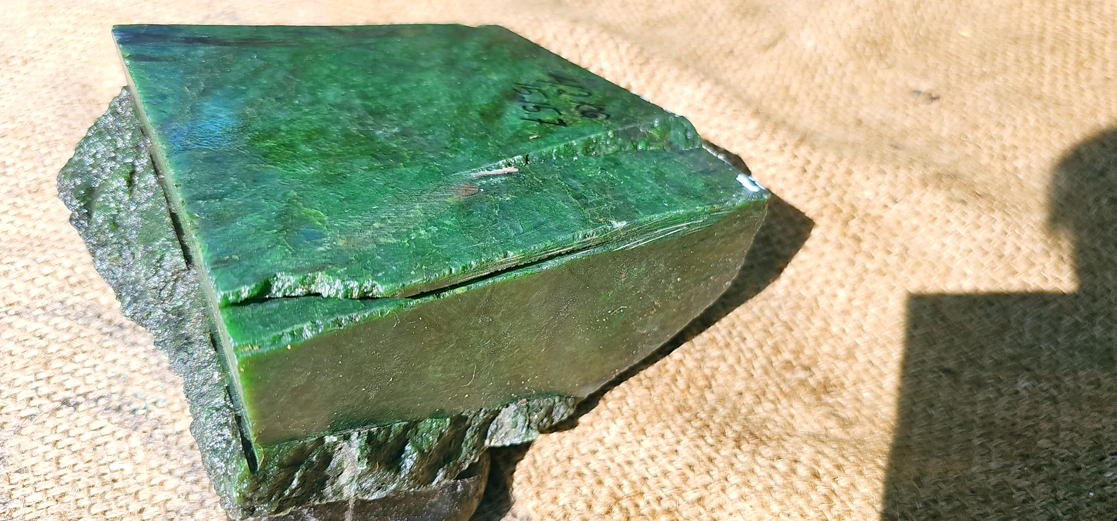 Aceh Natural Deep Forest Green Nephrite Jade with Organic Clouded Patterns and Sawn Face Rough Stone – 4.2 KG
