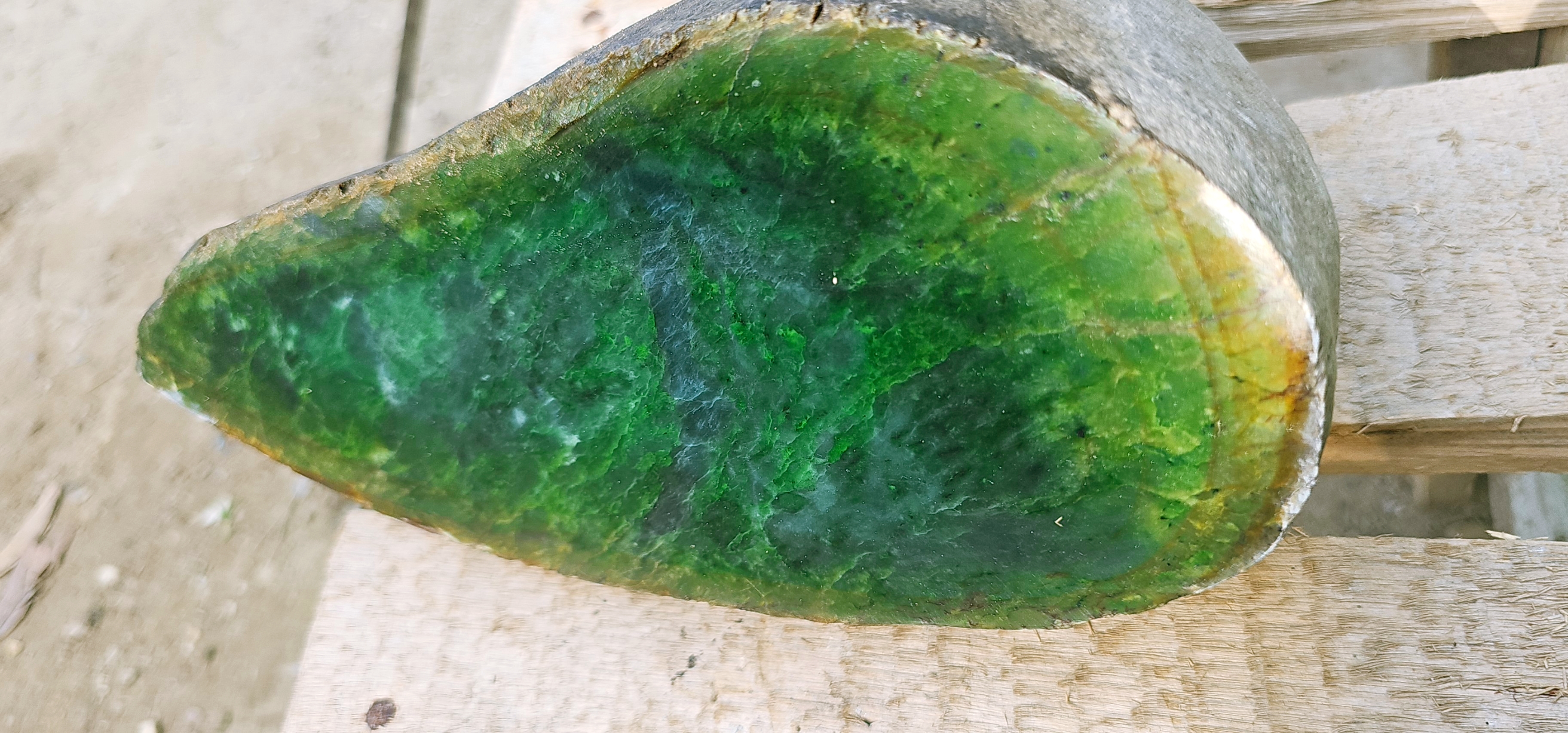 Aceh Natural Deep Forest Green and Moss Green Nephrite Jade Slab with Dynamic Organic Veining and Textured Rough Contour Surface – 6.7 KG