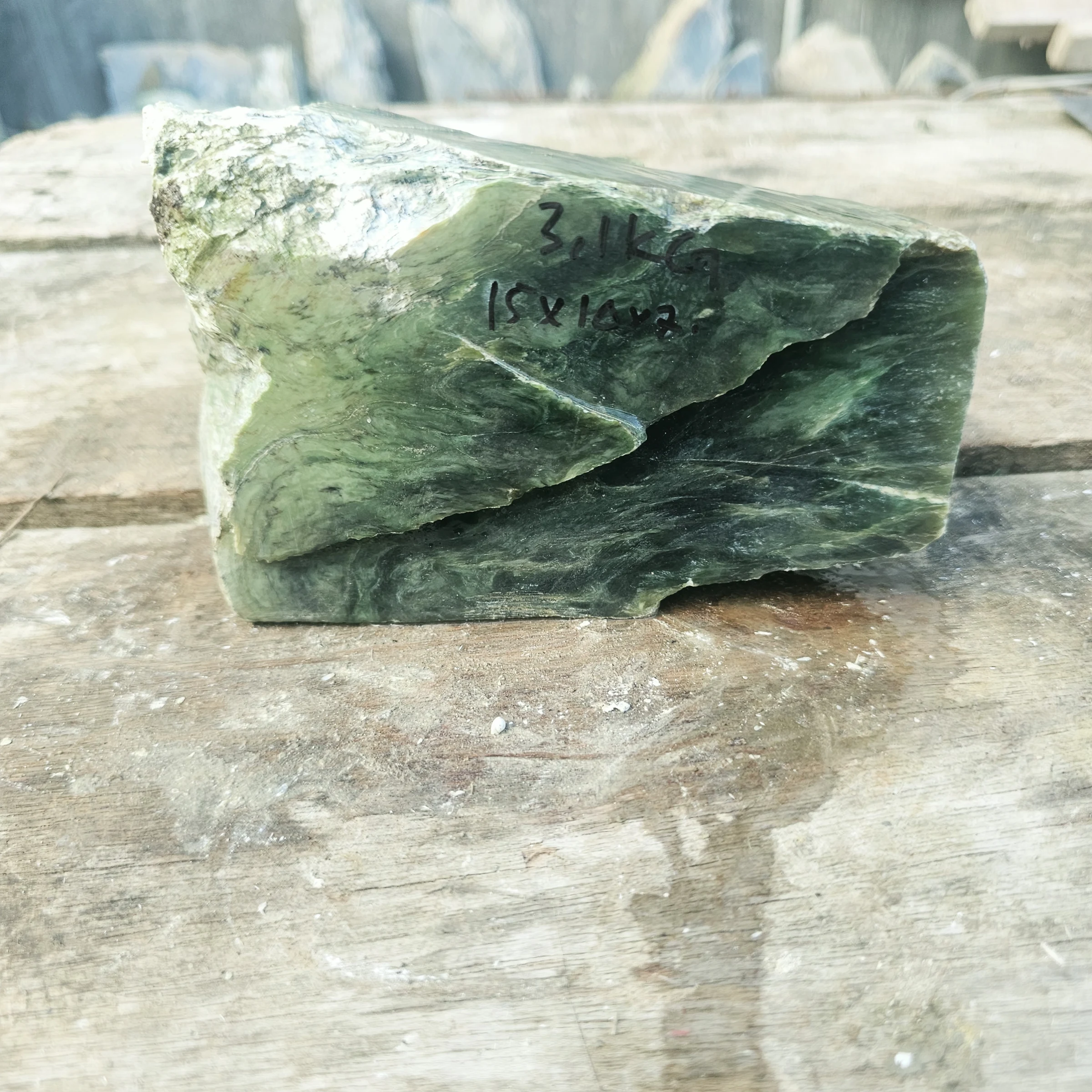 Aceh Natural Deep Forest Green Nephrite Jade with Organic Clouded Veining Rough Stone – 3.1 KG