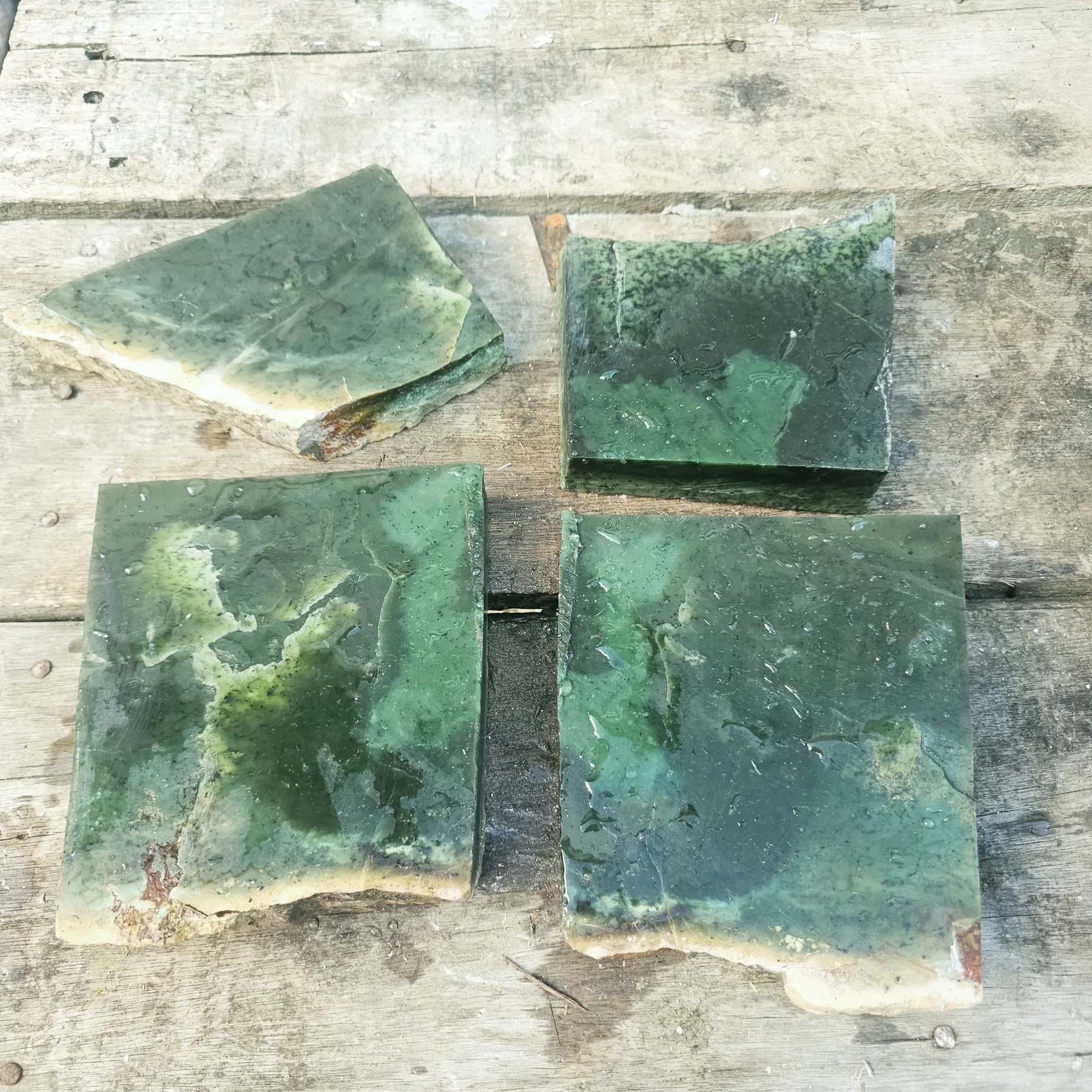 4PCS Aceh Natural Deep Forest Green and Blackjade Slabs Lot with Organic Mottled Patterns Rough Stone – 7.6 KG