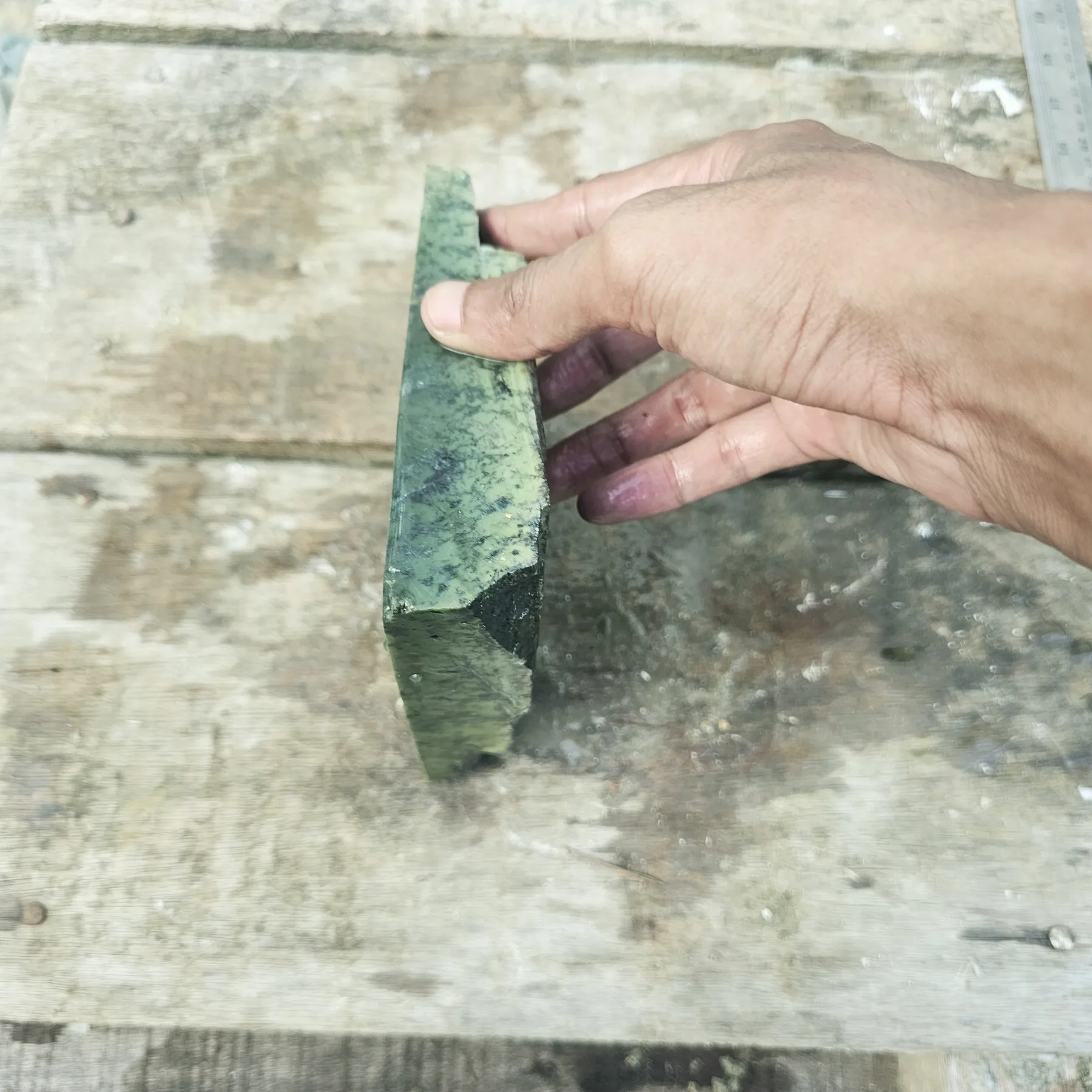 Aceh Natural Deep Green Nephrite Jade with Dark Mineral Branching Patterns Rough Slab Stone – 1.5 KG
