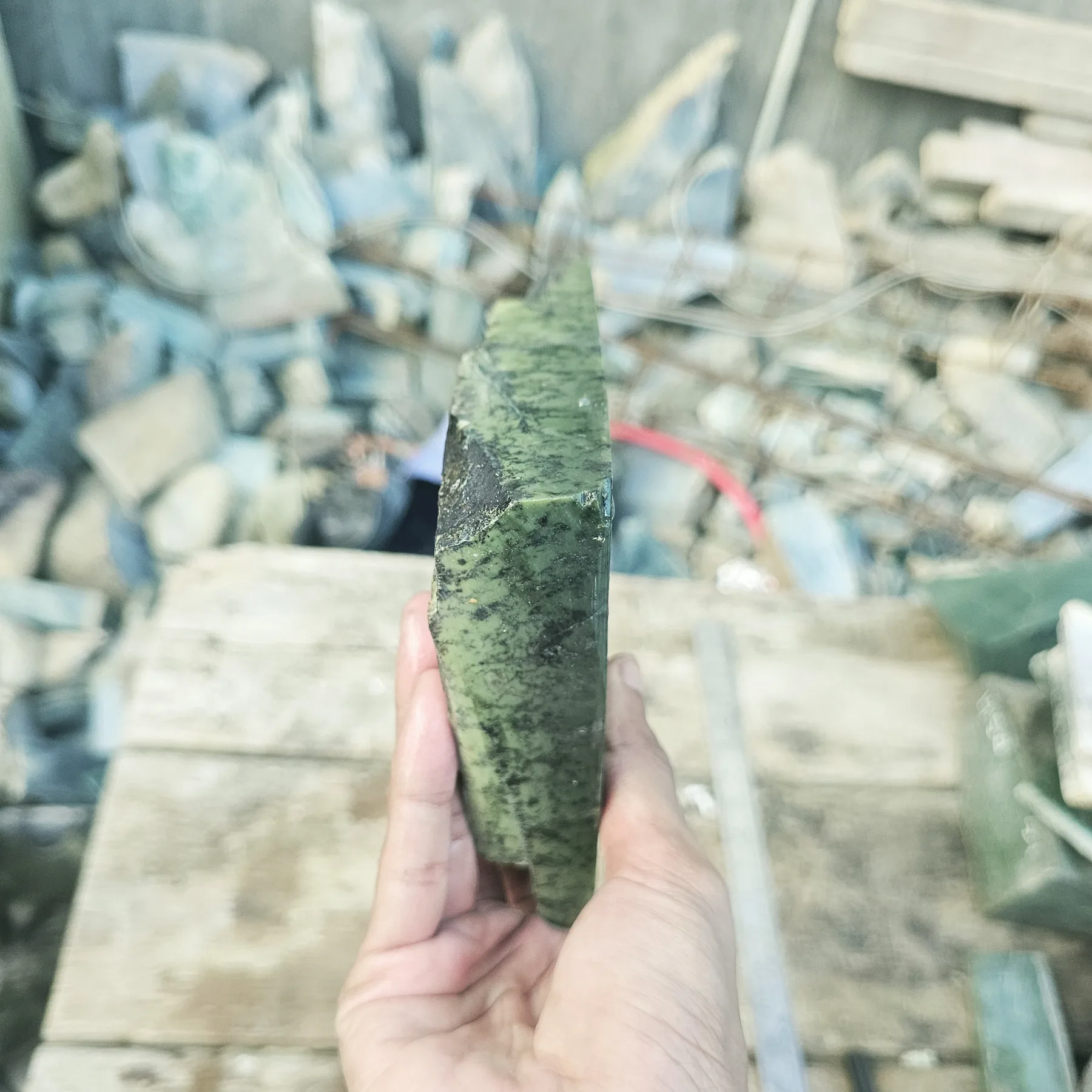 Aceh Natural Deep Green Nephrite Jade with Dark Mineral Branching Patterns Rough Slab Stone – 1.5 KG