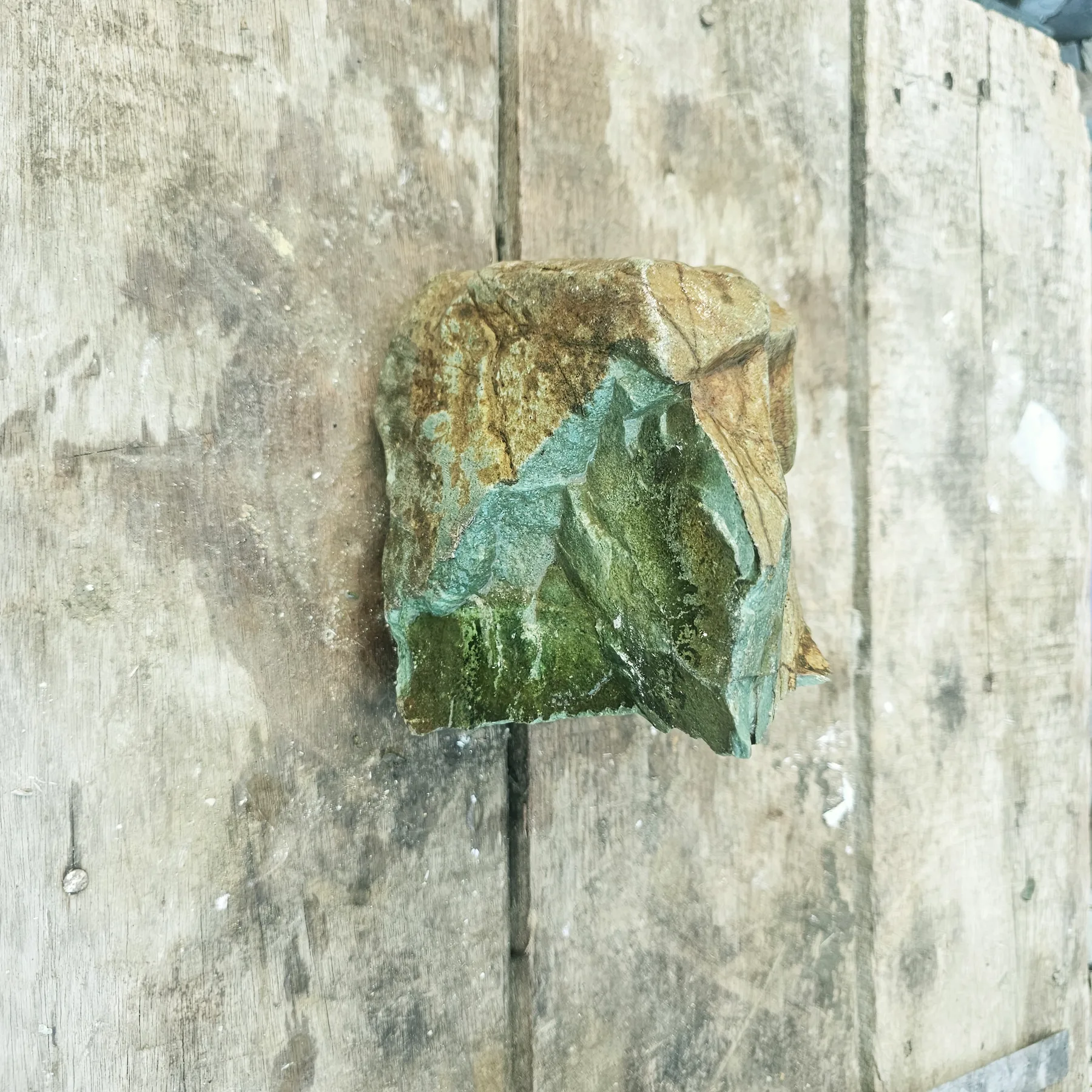 Aceh Natural Moss Green Nephrite Jade Slab with Brown-Green Weathered Crust and Irregular Contour Rough Stone - 5 KG
