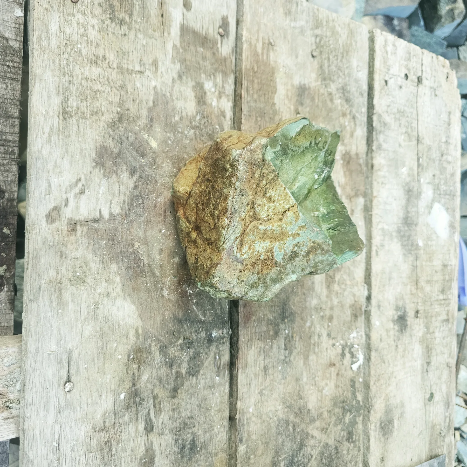 Aceh Natural Moss Green Nephrite Jade Slab with Brown-Green Weathered Crust and Irregular Contour Rough Stone - 5 KG