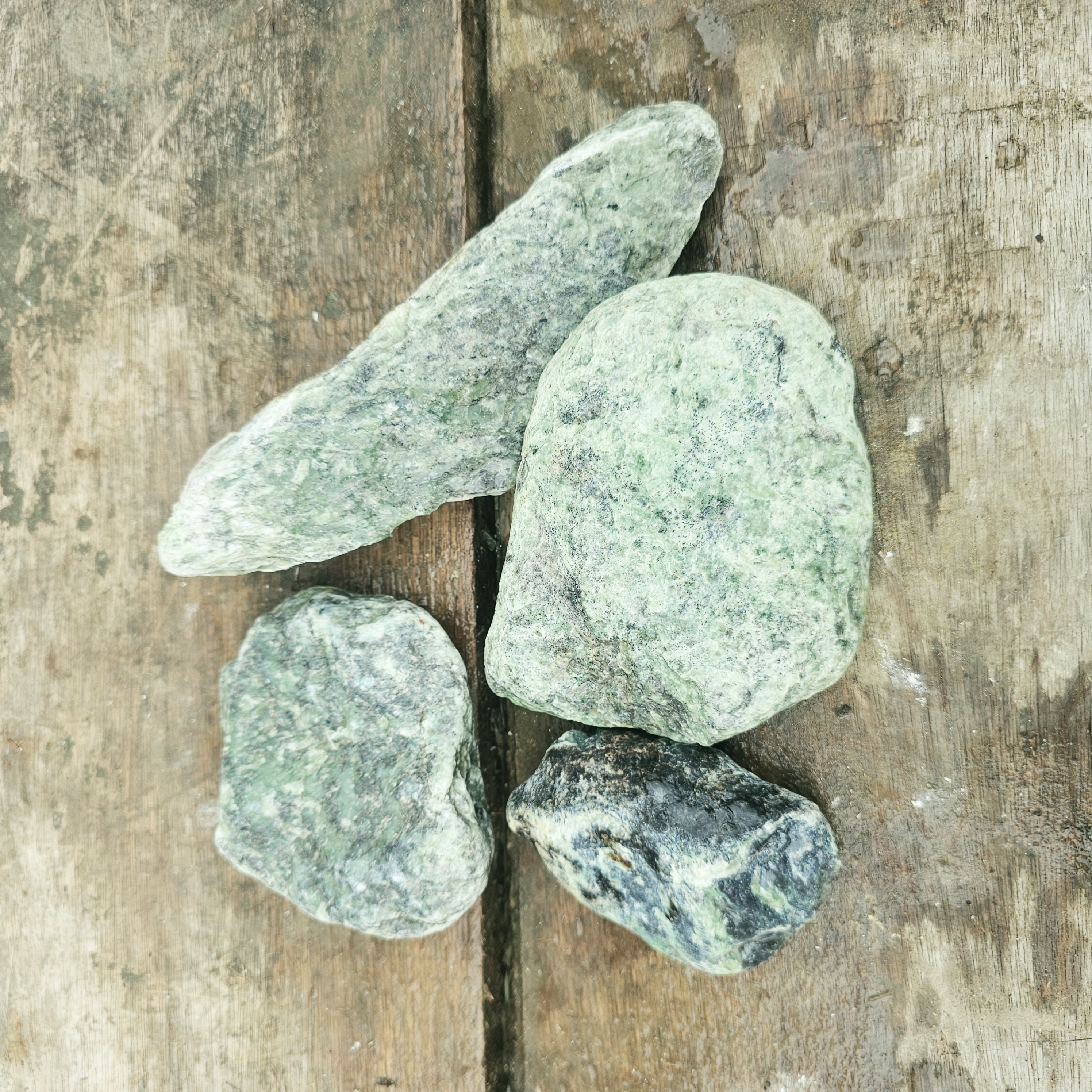 4PCS Aceh Natural Moss Green and Charcoal-Veined Ice Jade Multi-Piece Rough Stone Lot – 2 KG