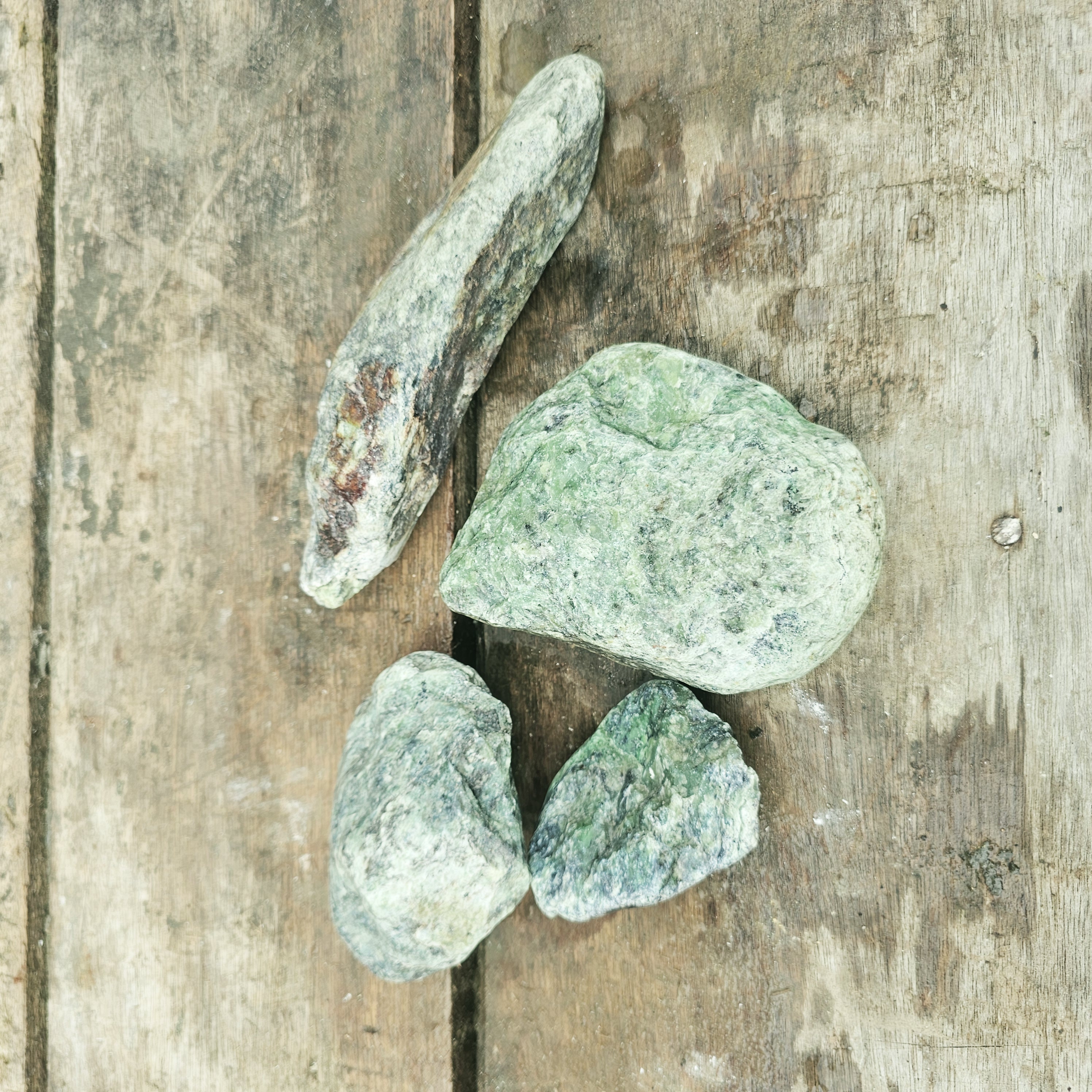 4PCS Aceh Natural Moss Green and Charcoal-Veined Ice Jade Multi-Piece Rough Stone Lot – 2 KG
