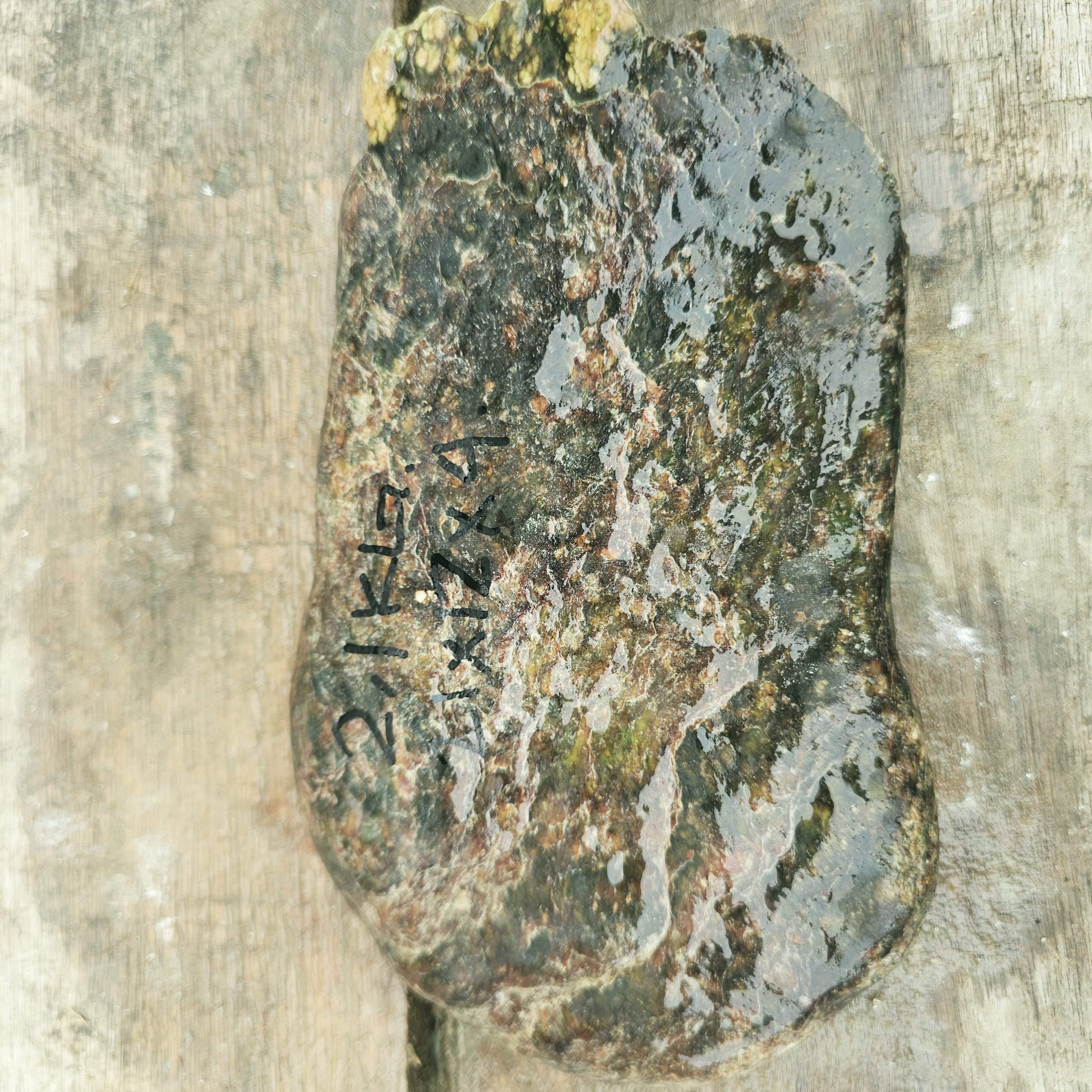 Aceh Natural Moss Green and Deep Black Nephrite Jade Slab Rough Stone with Mottled Surface and Organic Veining - 2.1 KG