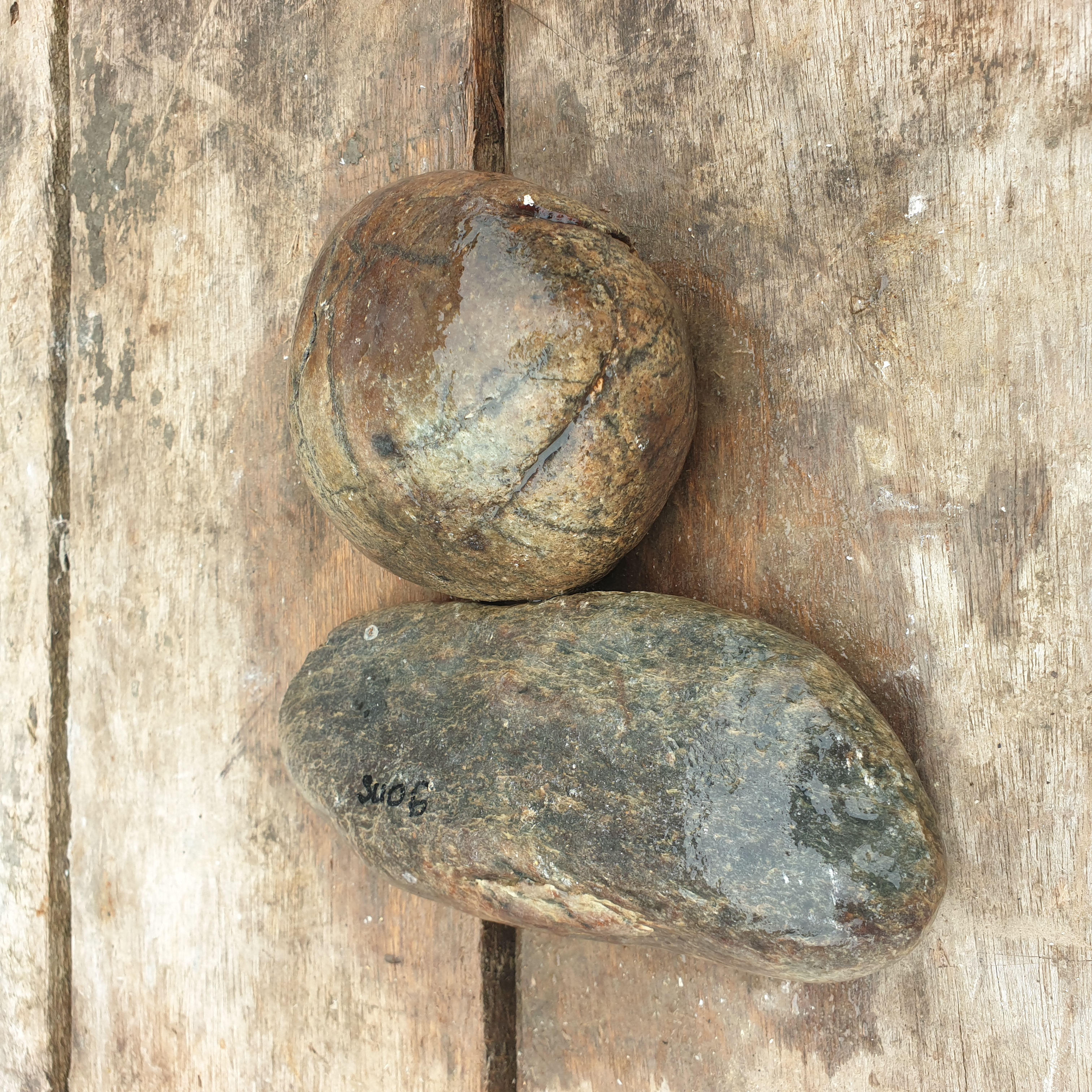 Aceh Natural Deep Green and Brownish Nephrite Jade Slabs Lot of Two Rough Stones with Organic Weathered Contours – 2.2 KG