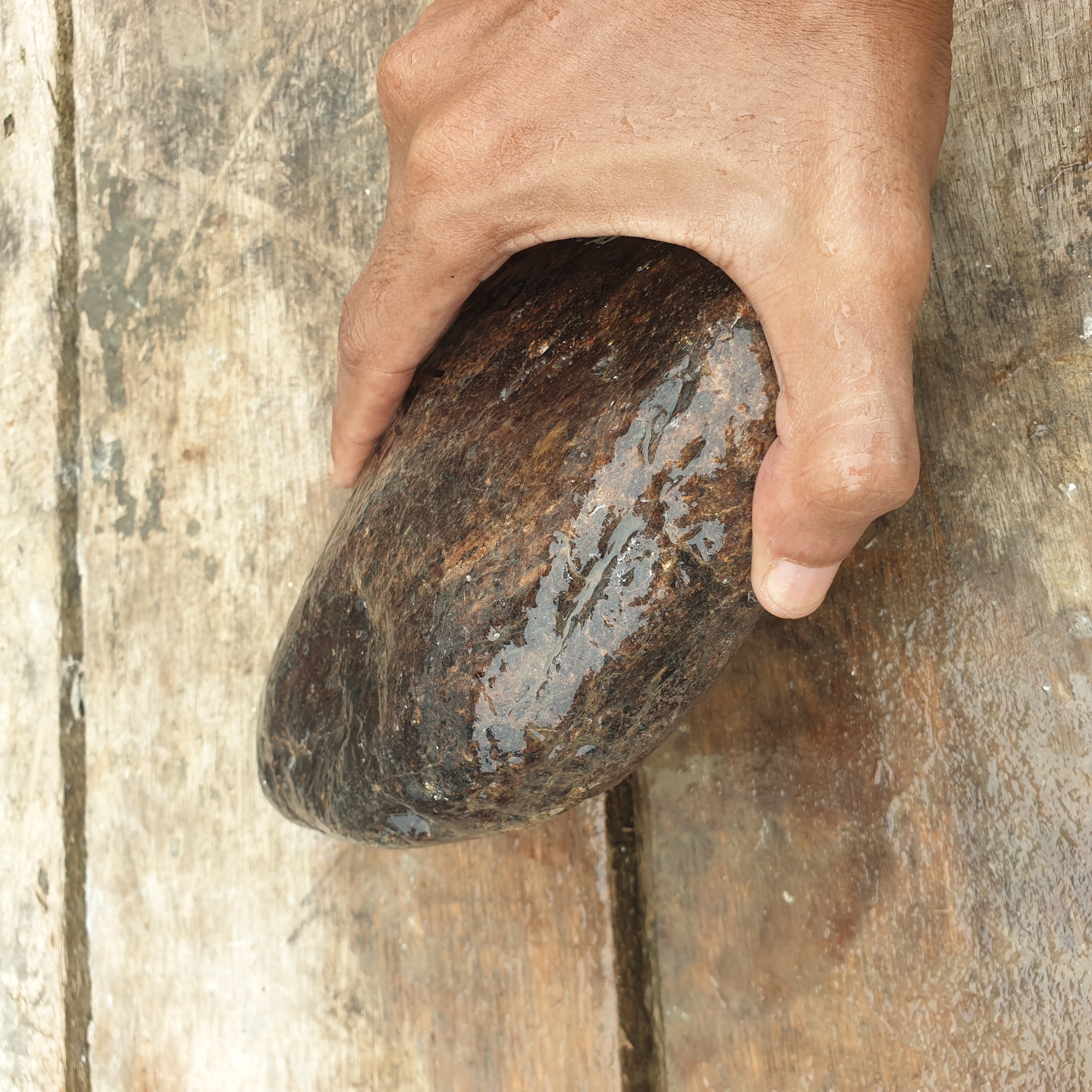 Aceh Natural Deep Blackjade with Brownish Undertones and Smooth Weathered Contours Rough Stone – 2.4 KG