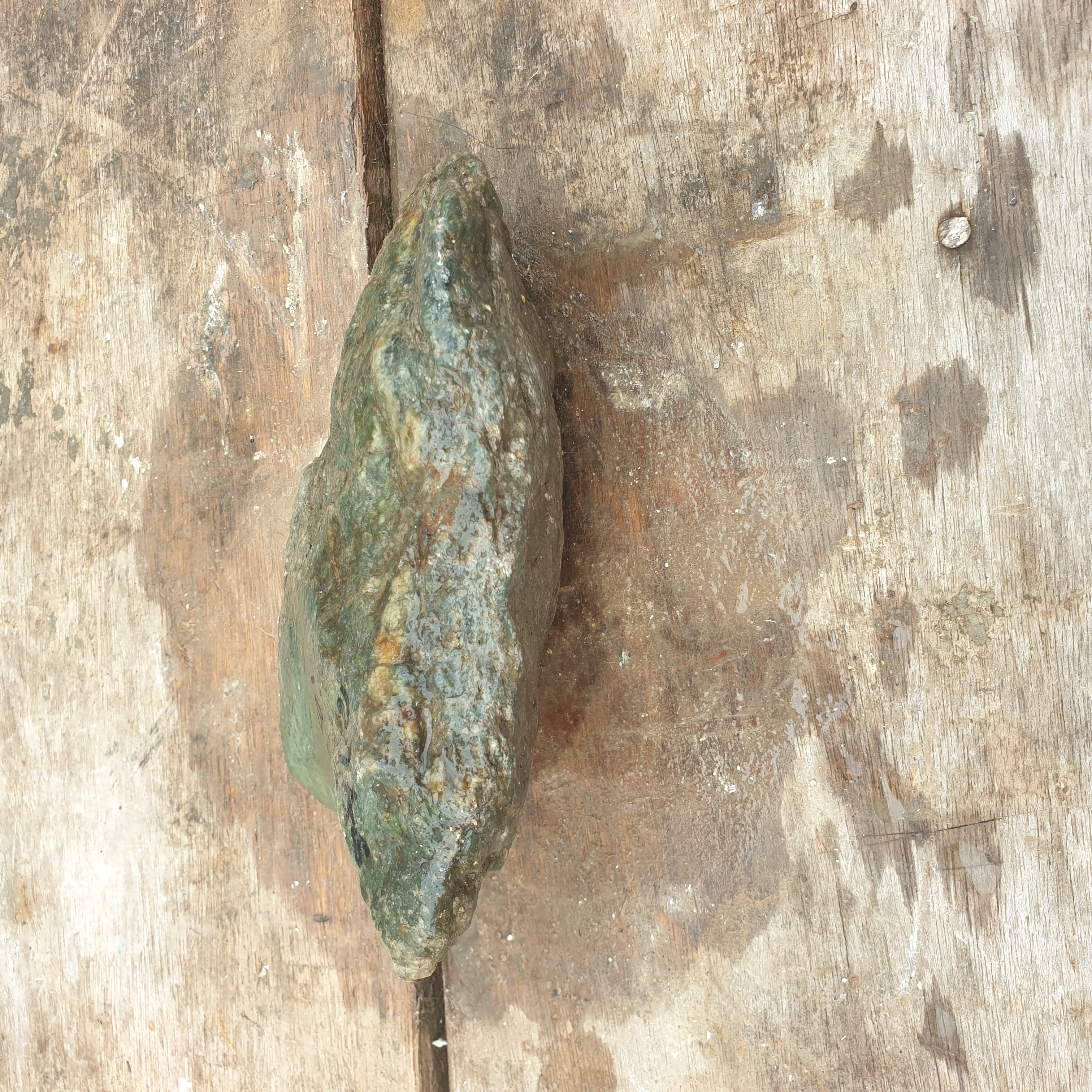 Aceh Natural Deep Moss Green Nephrite Jade with Textured Rough Surface and Organic Mineral Veining Rough Stone – 2.1 KG